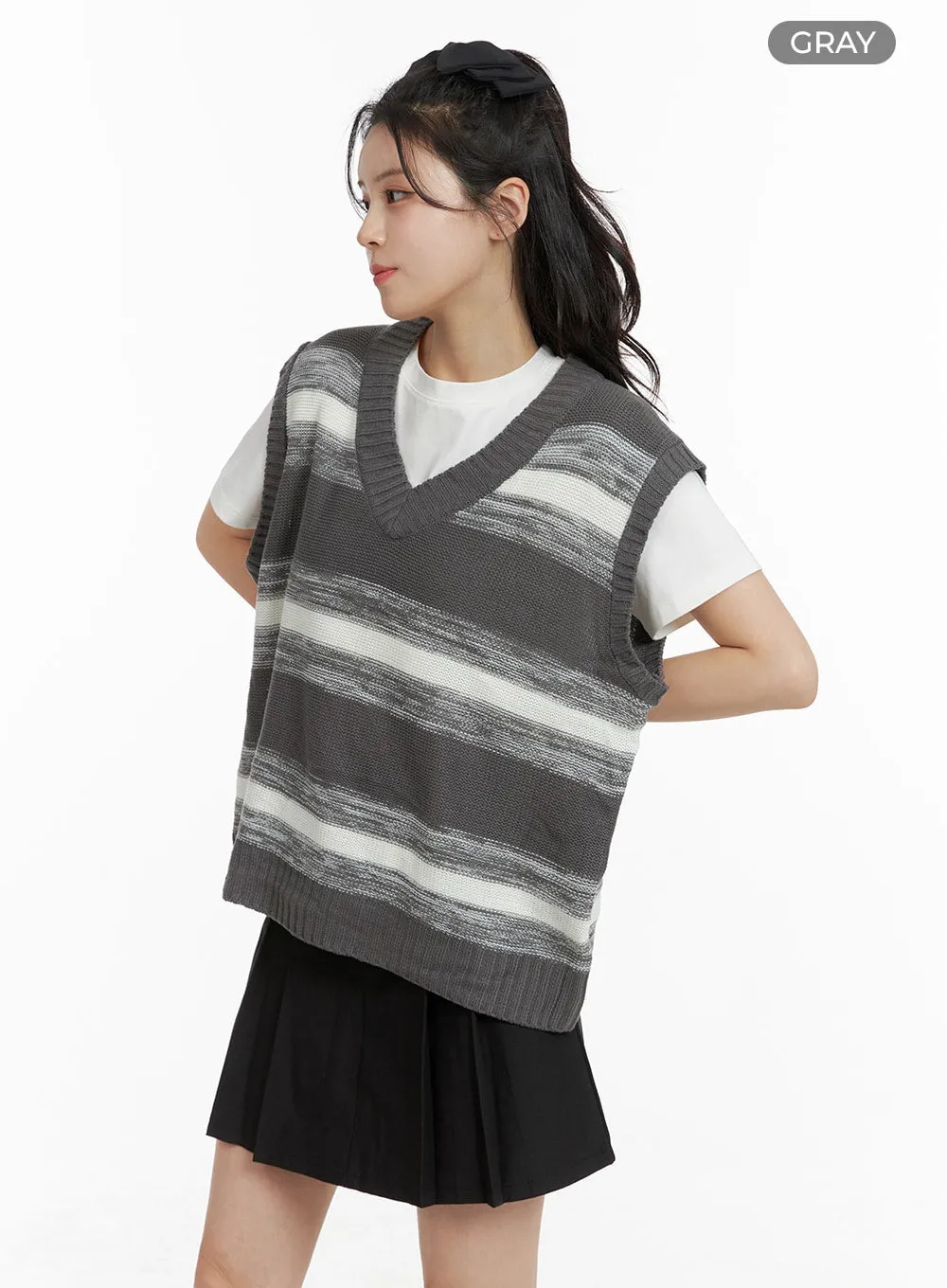 Oversized Striped Knit Sweater Vest OM419