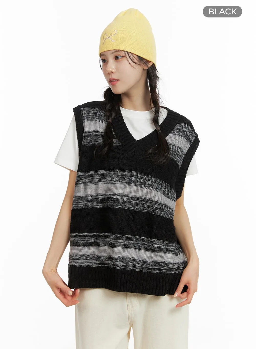 Oversized Striped Knit Sweater Vest OM419