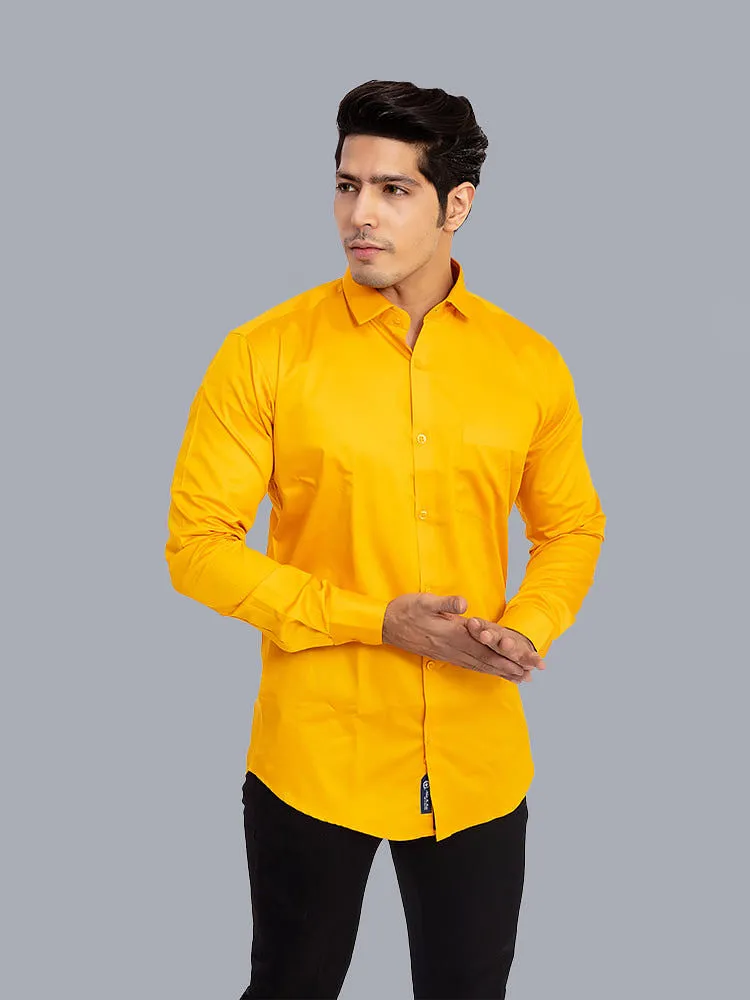 Plain Shirts for Men - Yellow Solid Giza Formal Men Shirt