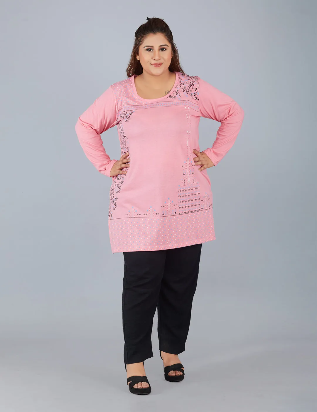 Plus Size Cotton Long Tops for Women Full Sleeves - Pack of 2 (Yellow & Rosy Pink)