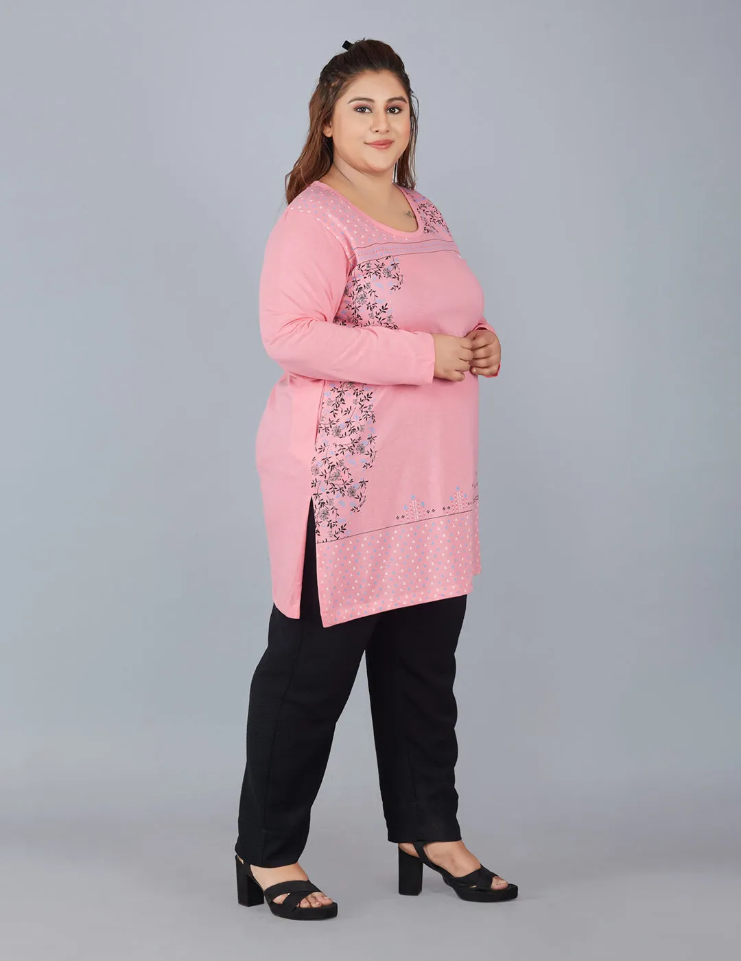 Plus Size Cotton Long Tops for Women Full Sleeves - Pack of 2 (Yellow & Rosy Pink)