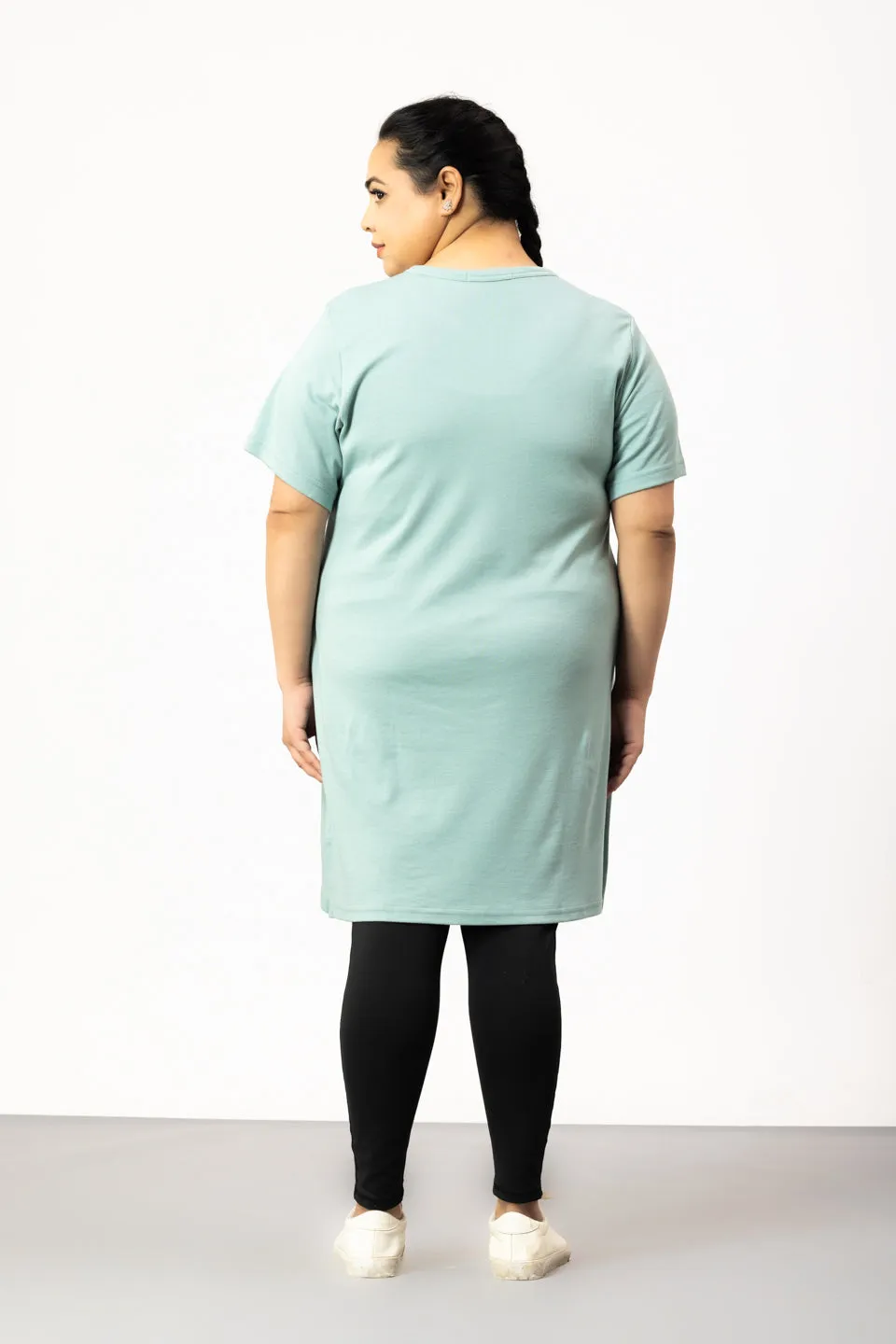 Plus Size Half Sleeves Long Top For Women - Sage