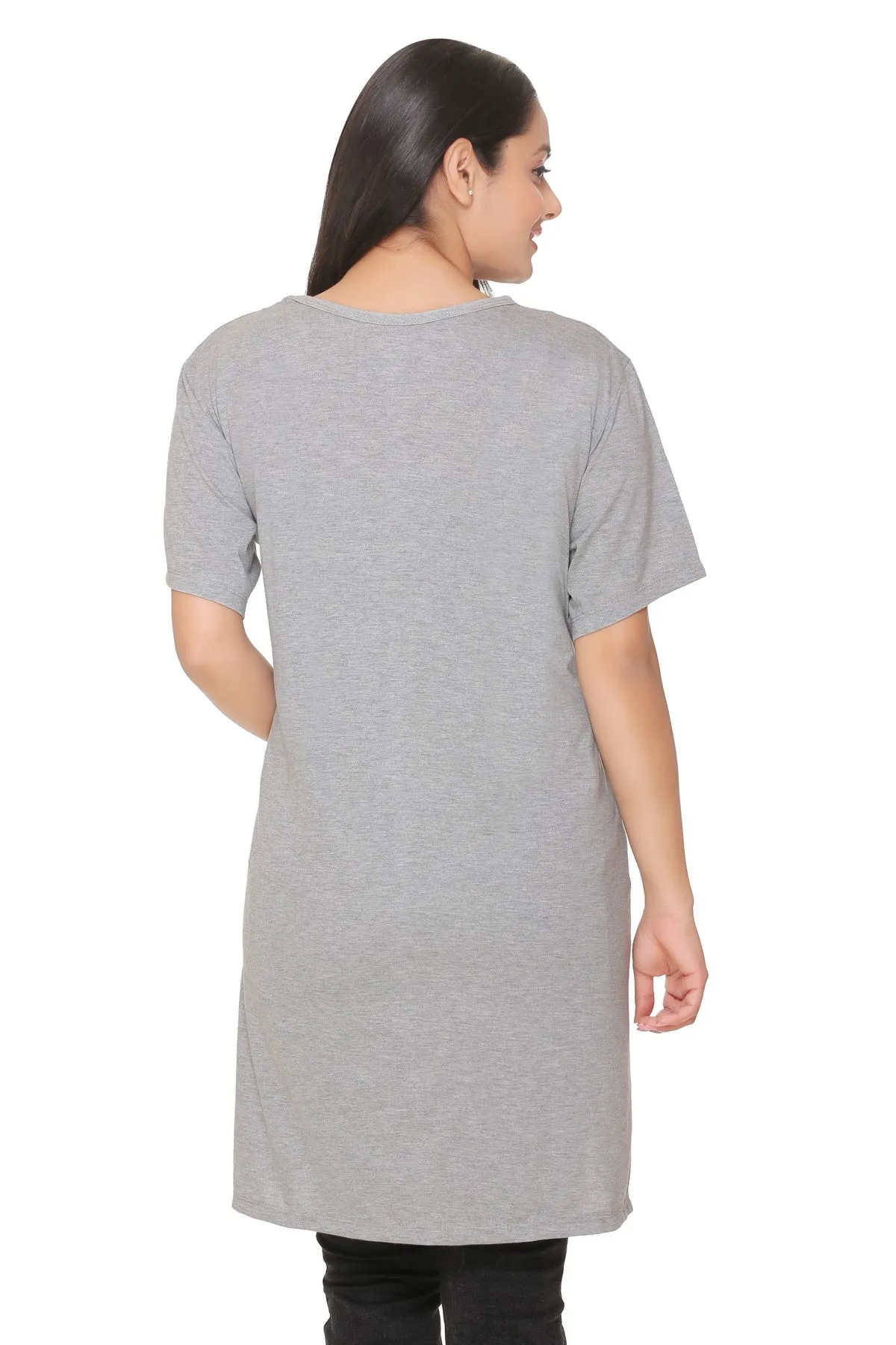 Plus Size Long T-shirt For Women - Half Sleeve - Grey