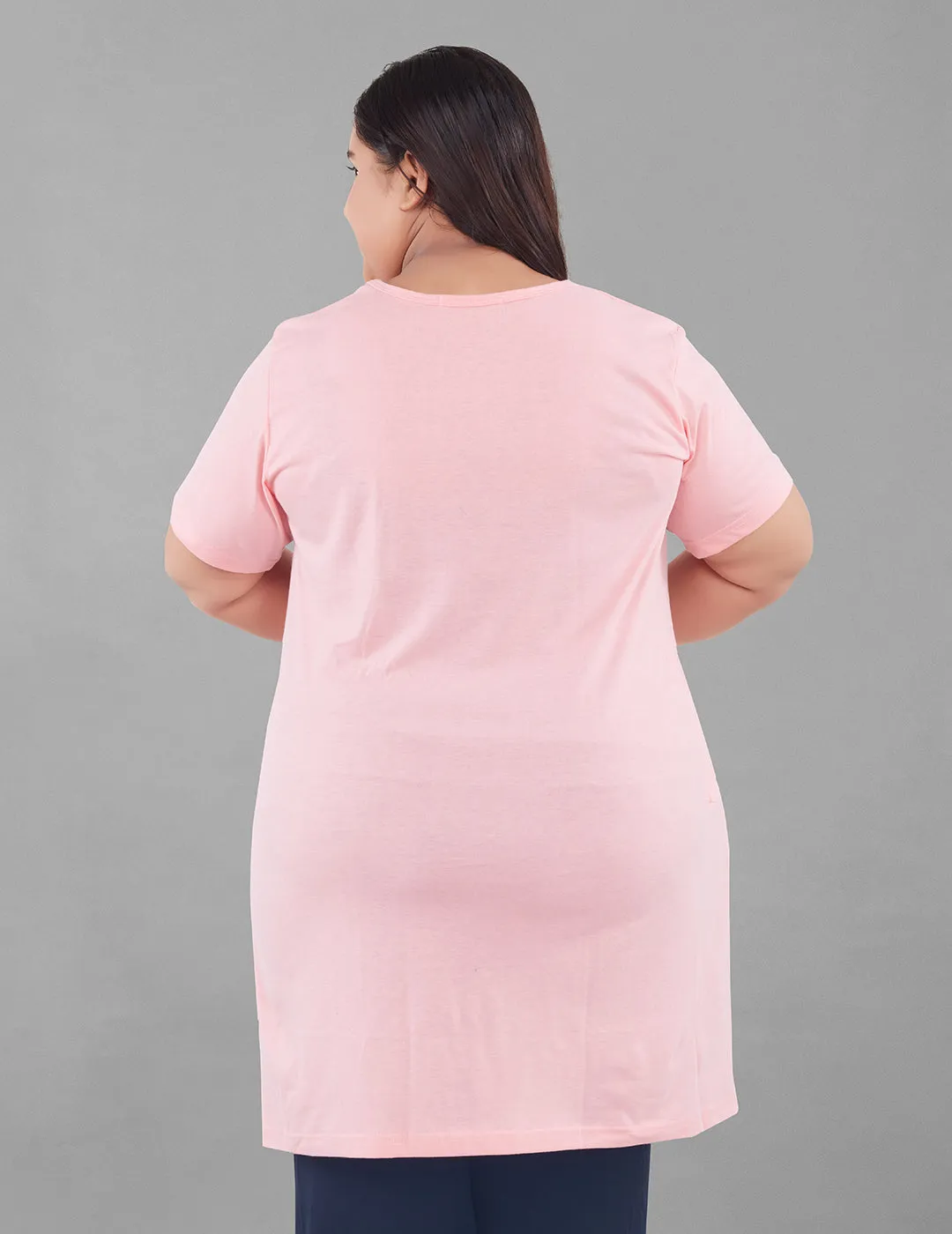 Plus Size Long T-shirt For Women - Half Sleeve -  Pink