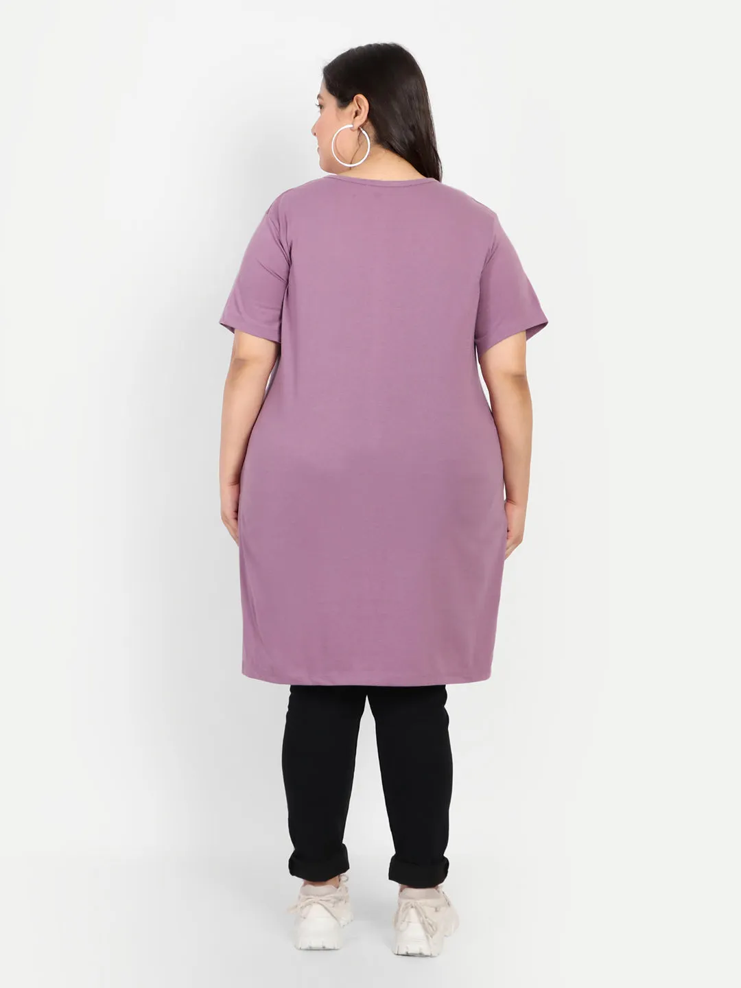 Plus Size Long T-shirt For Women - Half Sleeves - Lavender