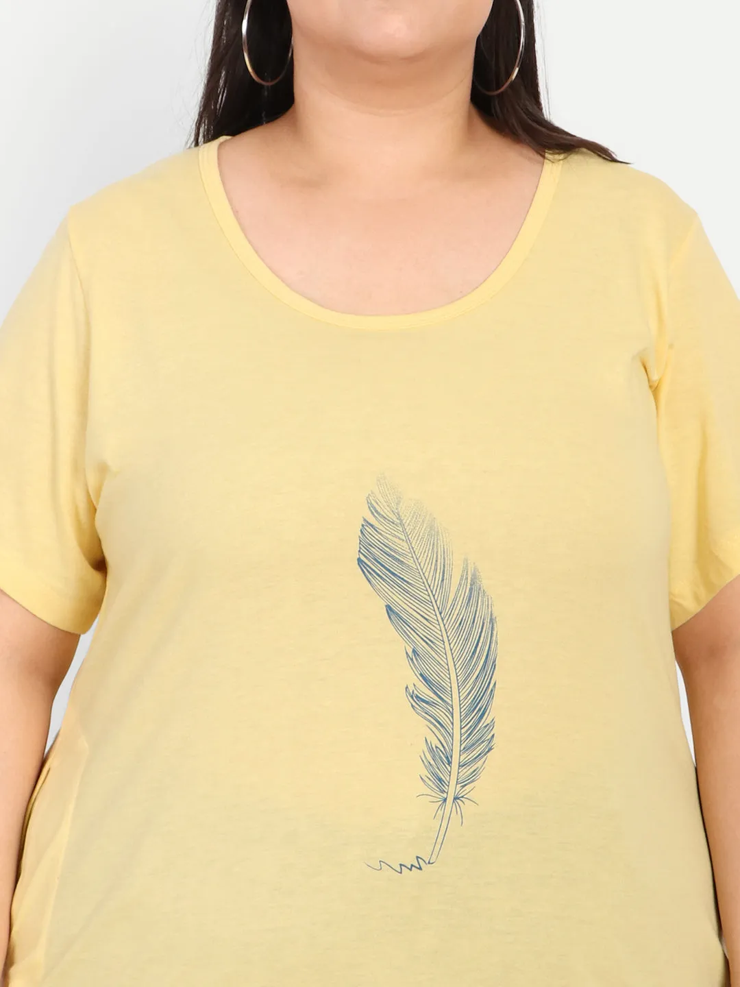 Plus Size Long T-shirt For Women - Half Sleeves - Lemon Yellow