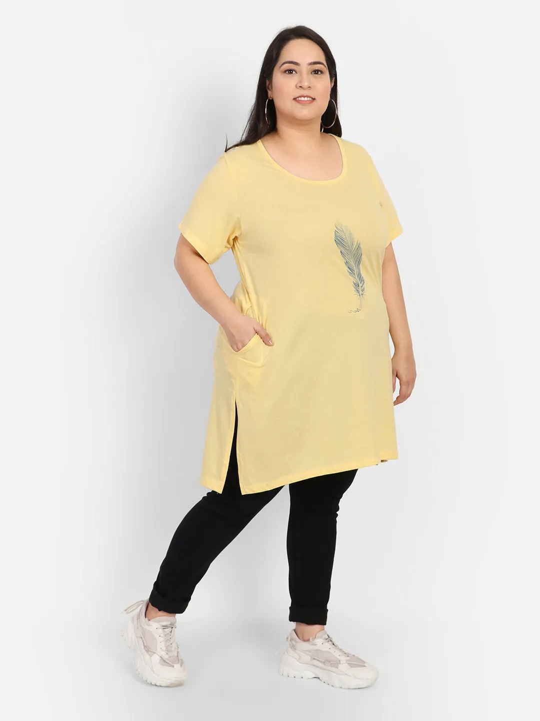 Plus Size Long T-shirts For Women - Half Sleeve - Pack of 2 (Lemon & Wine)