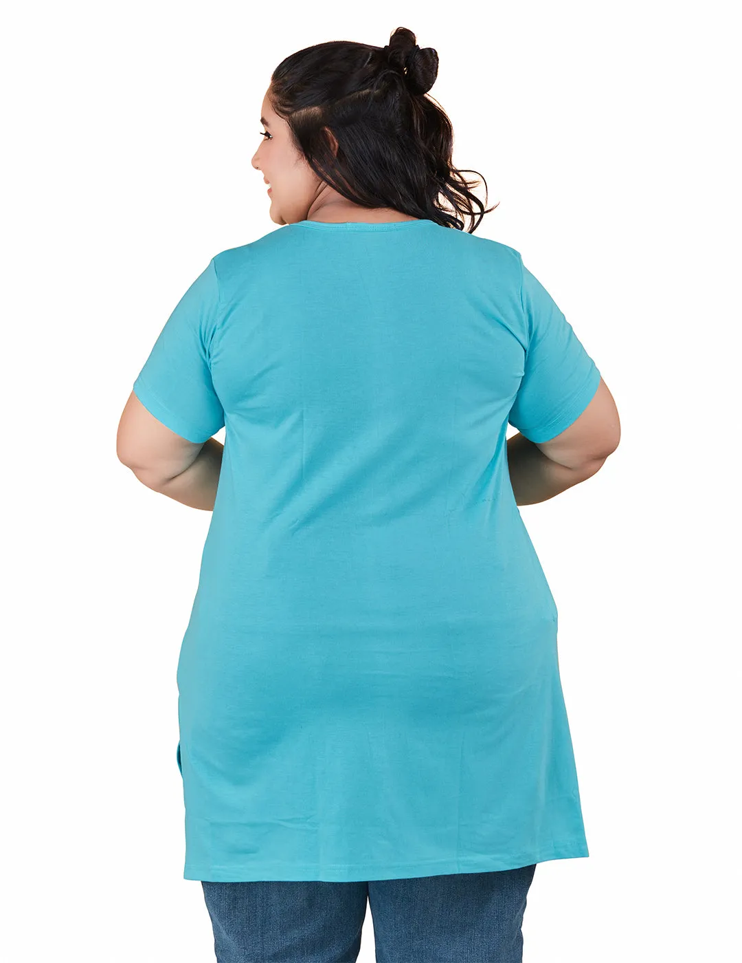 Plus Size Long T-shirts For Women - Half Sleeve - Pack of 2 (Navy & Turquoise)