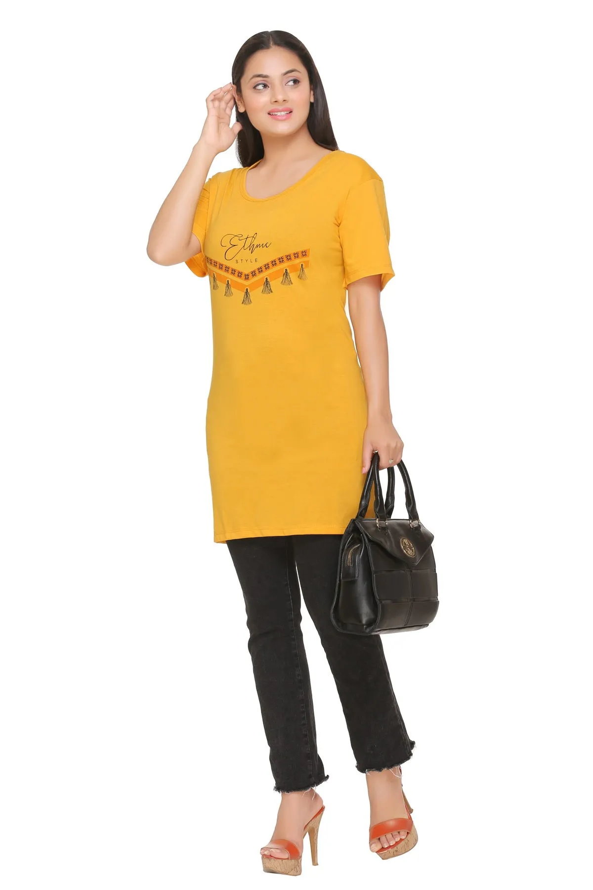 Plus Size Long T-shirts For Women - Half Sleeve - Pack of 2 (Yellow & Mauve)