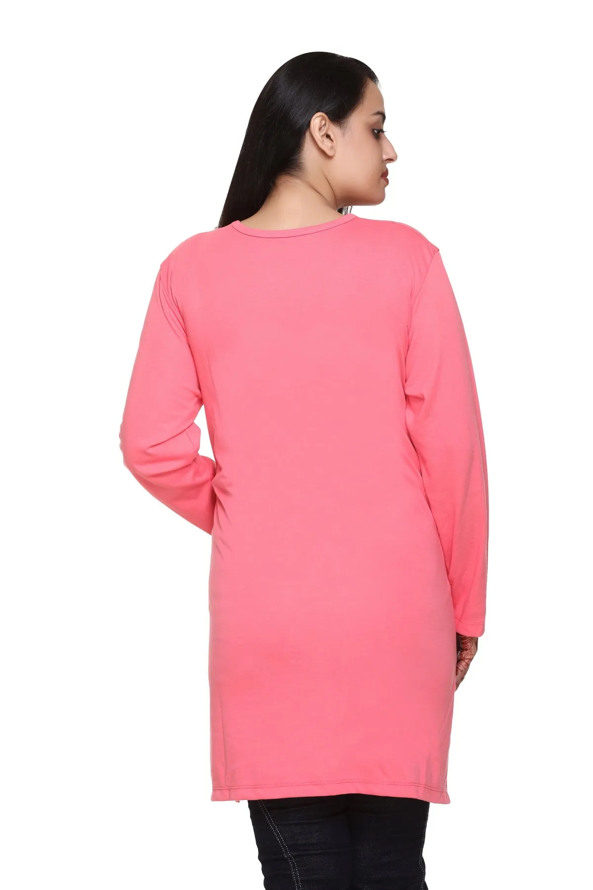 Plus Size Printed Long Tops For Women Full Sleeves T-shirts - Blush Pink