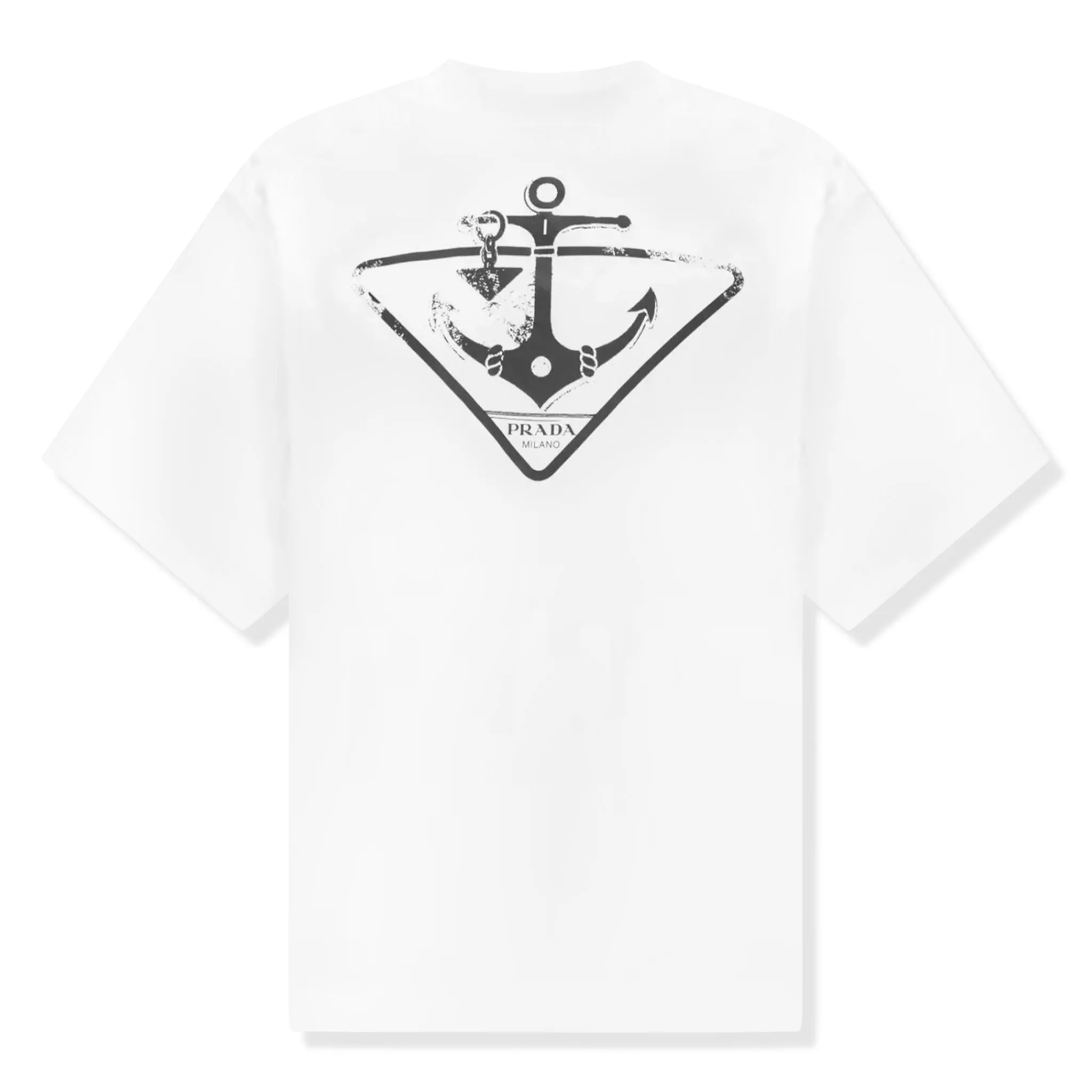 Prada Cotton Triangle Logo Print White T Shirt