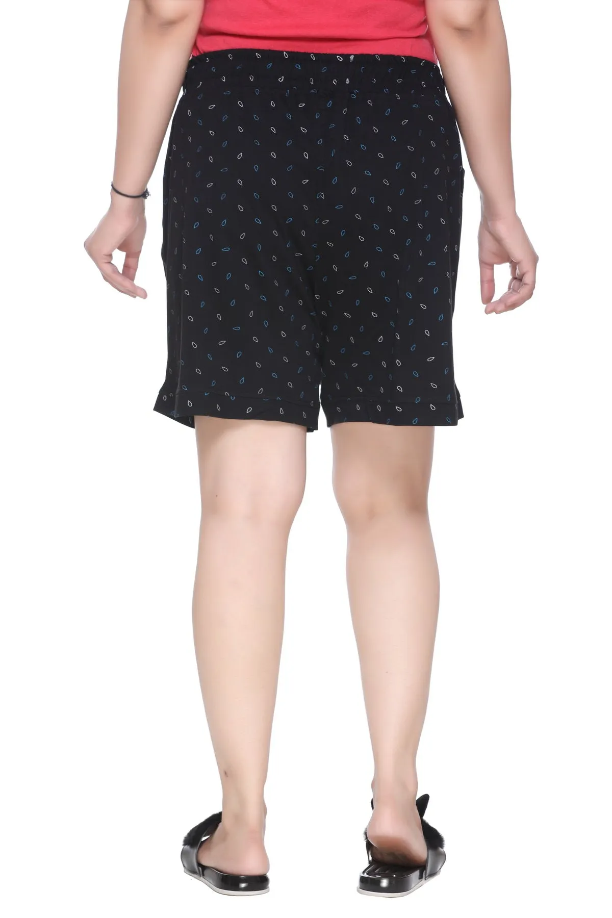 Printed Shorts For Women - Cotton Lounge Shorts - Black