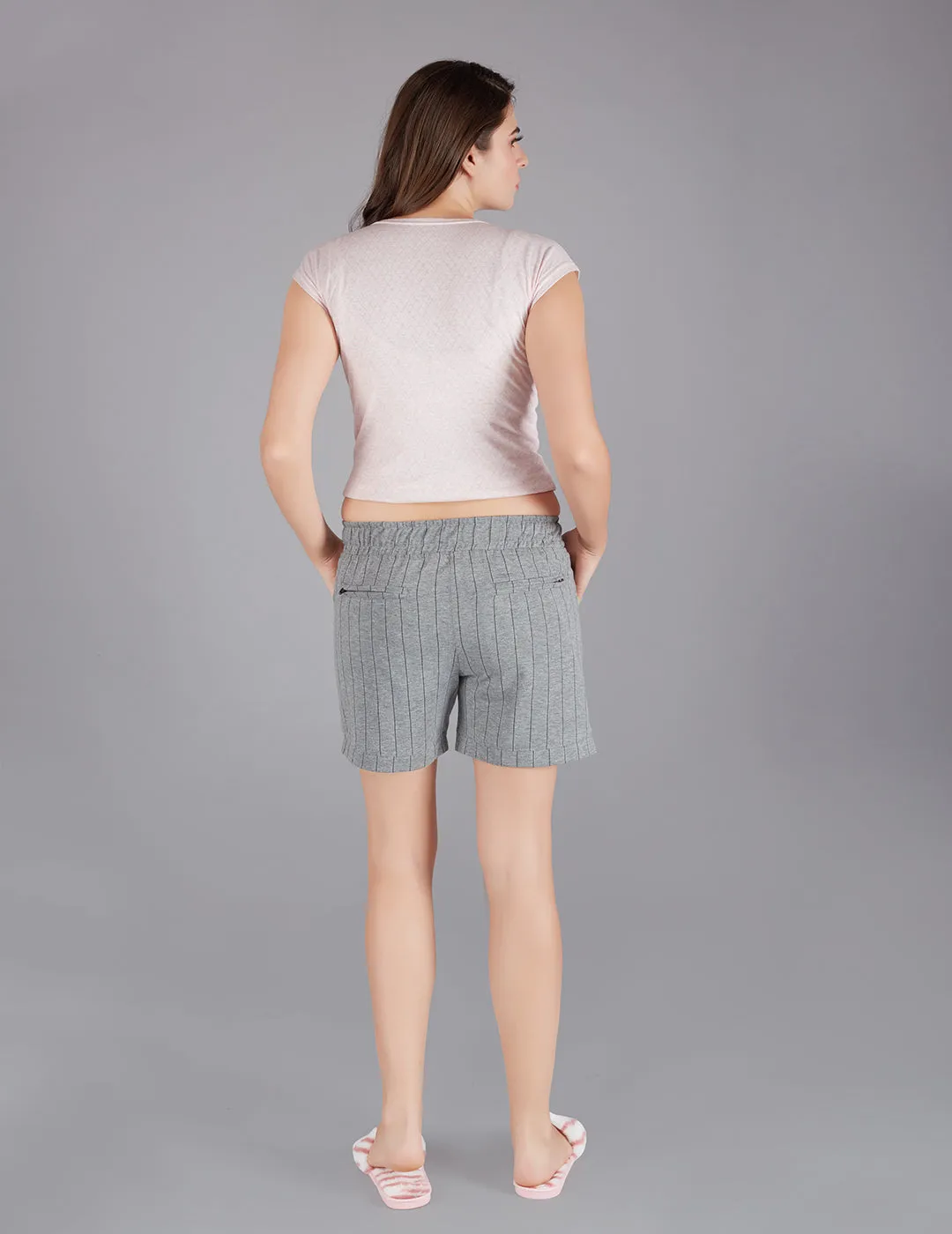 Printed Shorts For Women - Cotton Lounge Shorts - Grey