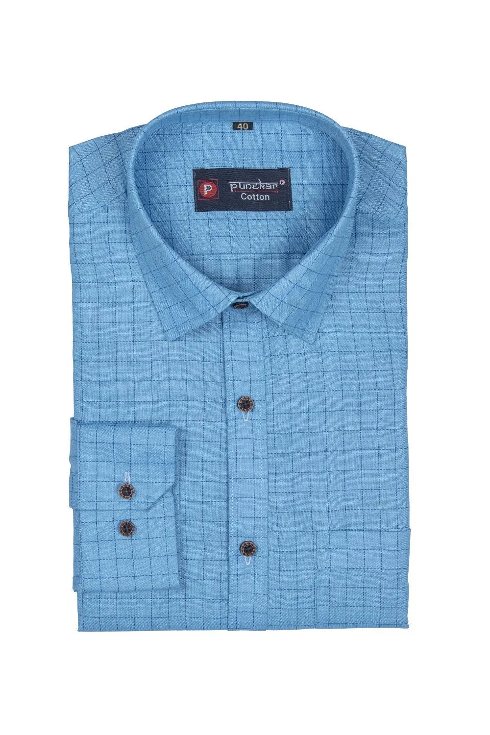 Punekar Cotton Light Blue Color Check Criss Cross Woven Cotton Shirt for Men's.