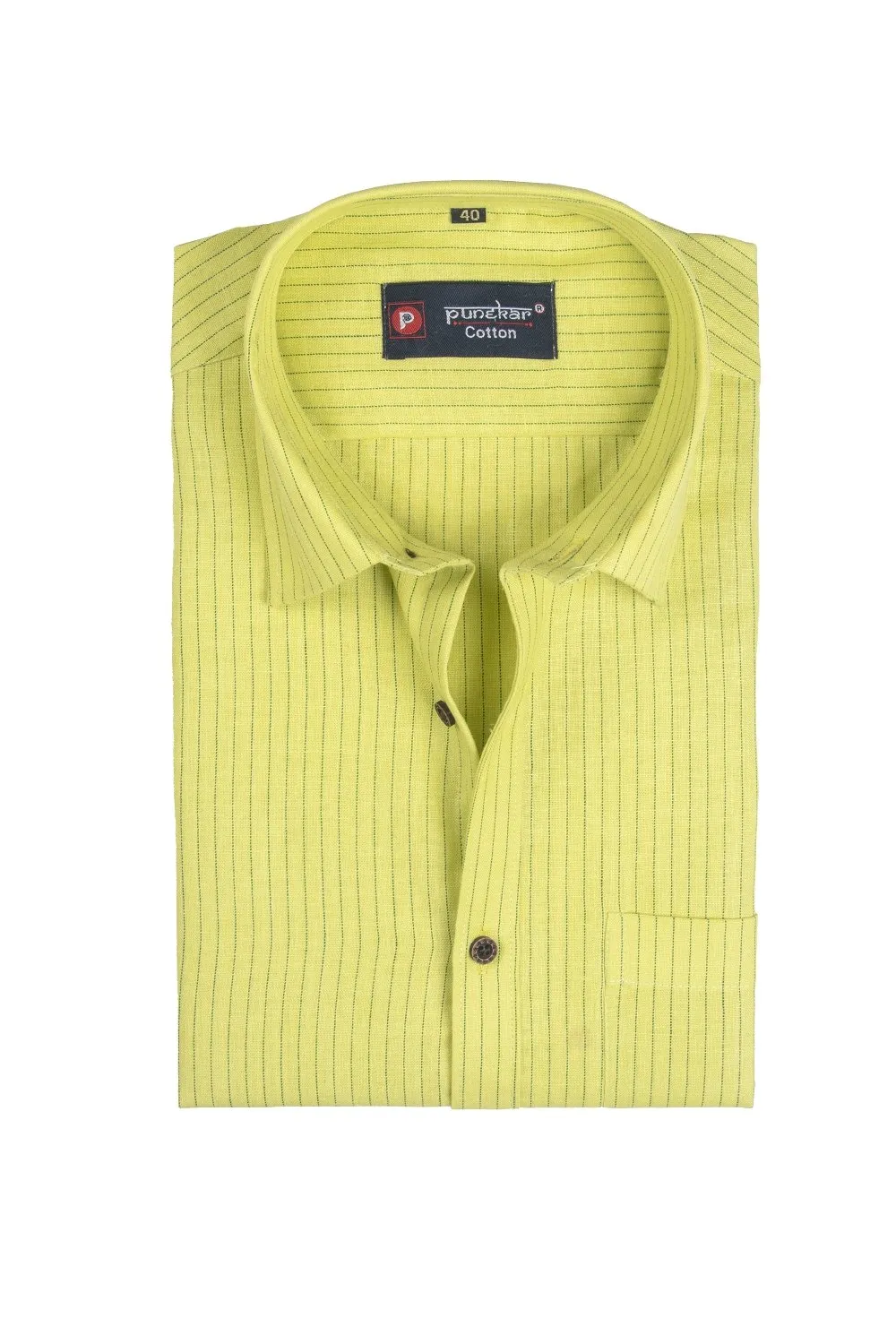 Punekar Cotton Light Yellow  Color Lining Criss Cross Woven Cotton Shirt for Men's.