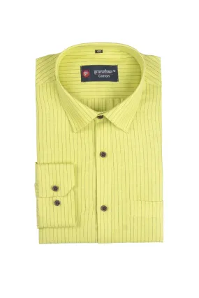 Punekar Cotton Light Yellow  Color Lining Criss Cross Woven Cotton Shirt for Men's.