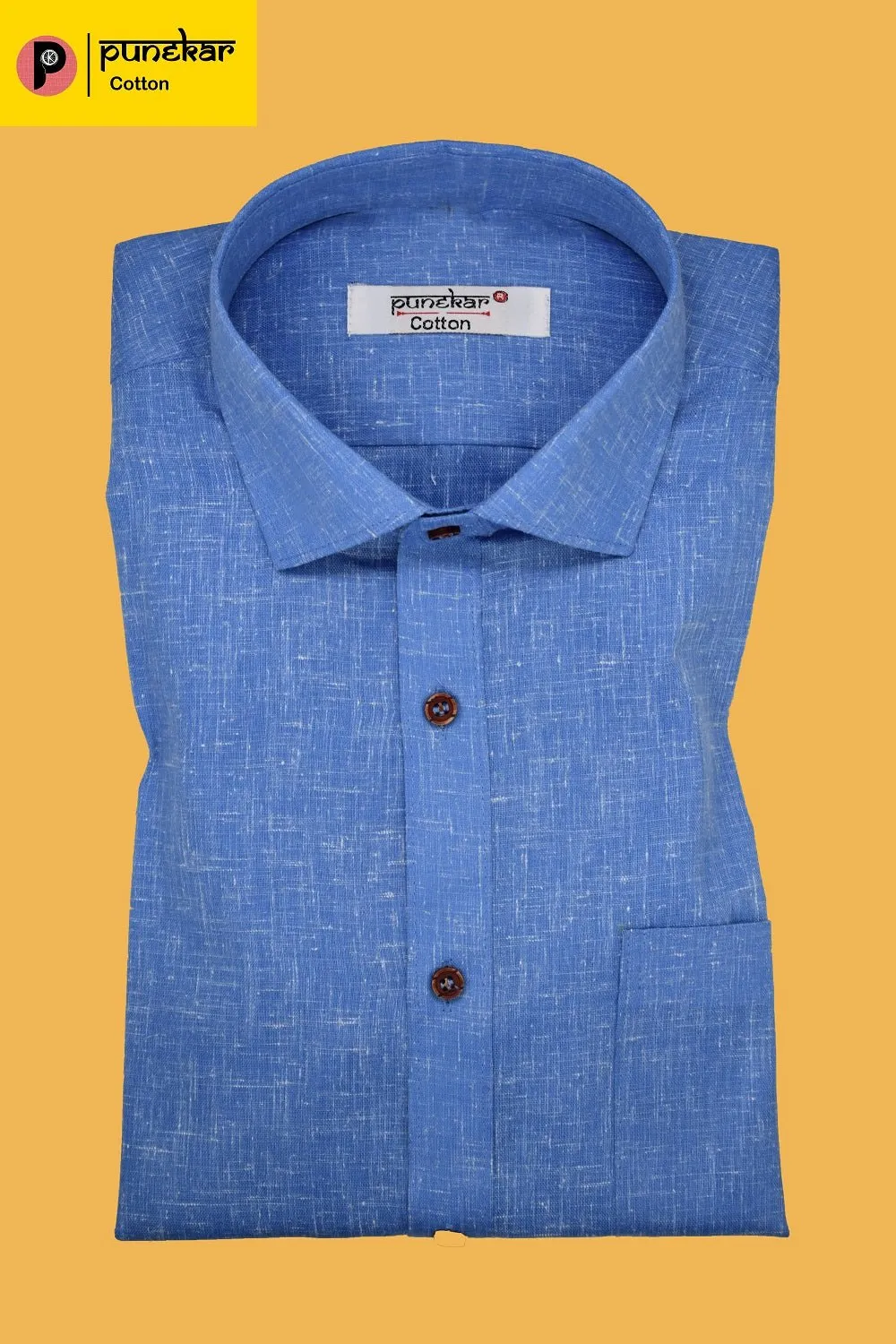 Punekar Cotton Men's Formal Handmade Blue Color Shirt for Men's.