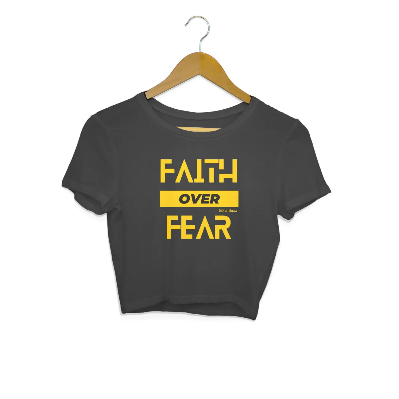 Regular Fit Affirmation Women Black Cotton Crop Top - Faith Over Fear