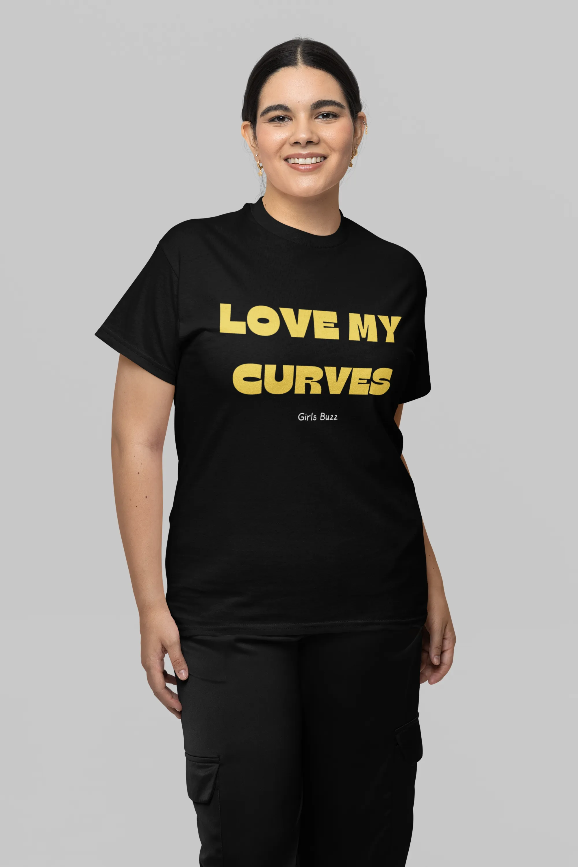 Regular Fit Body Positivity Black Women Cotton Tshirt - Love My Curves