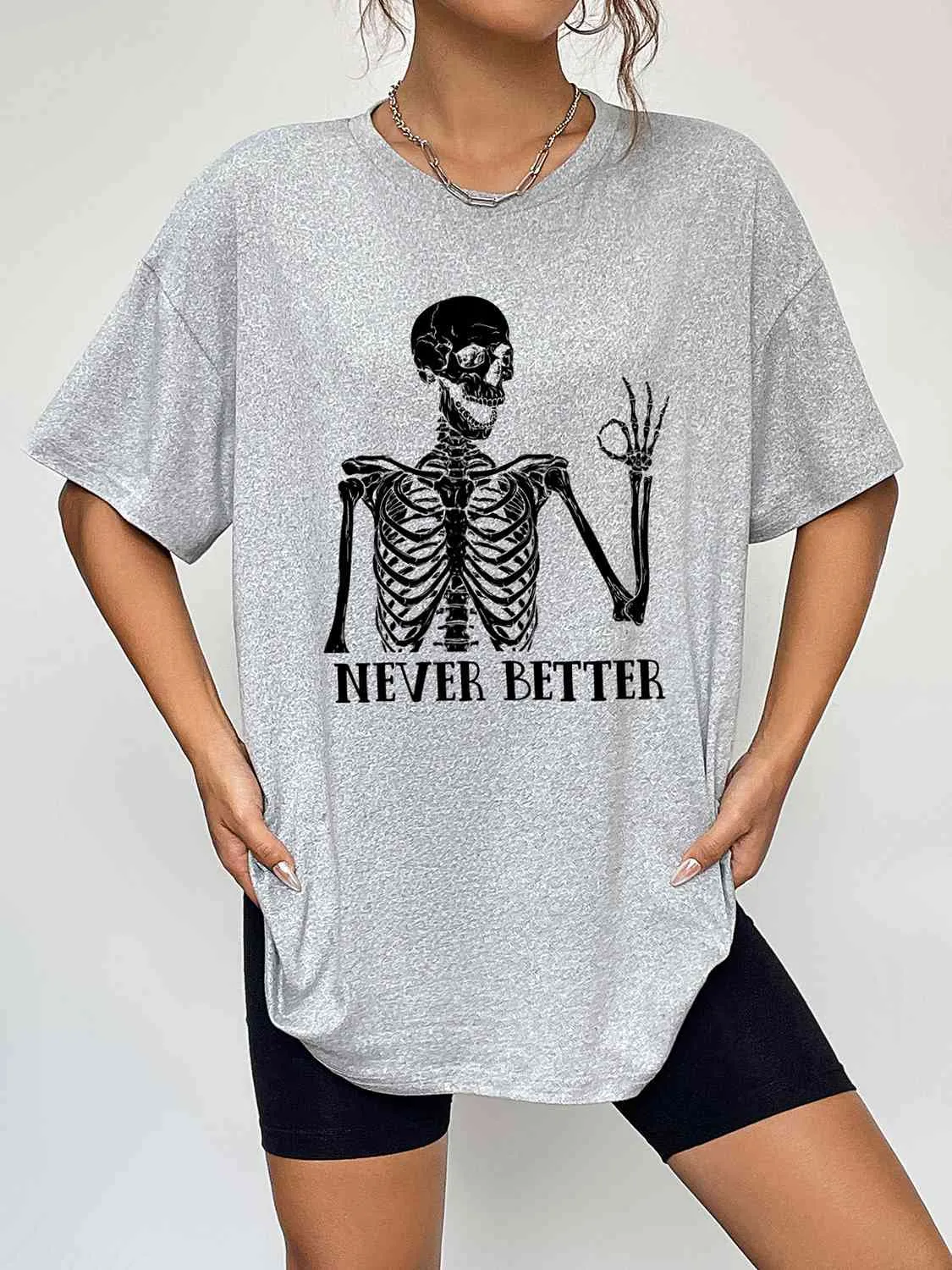 Round Neck Short Sleeve Never Better Graphic T-Shirt