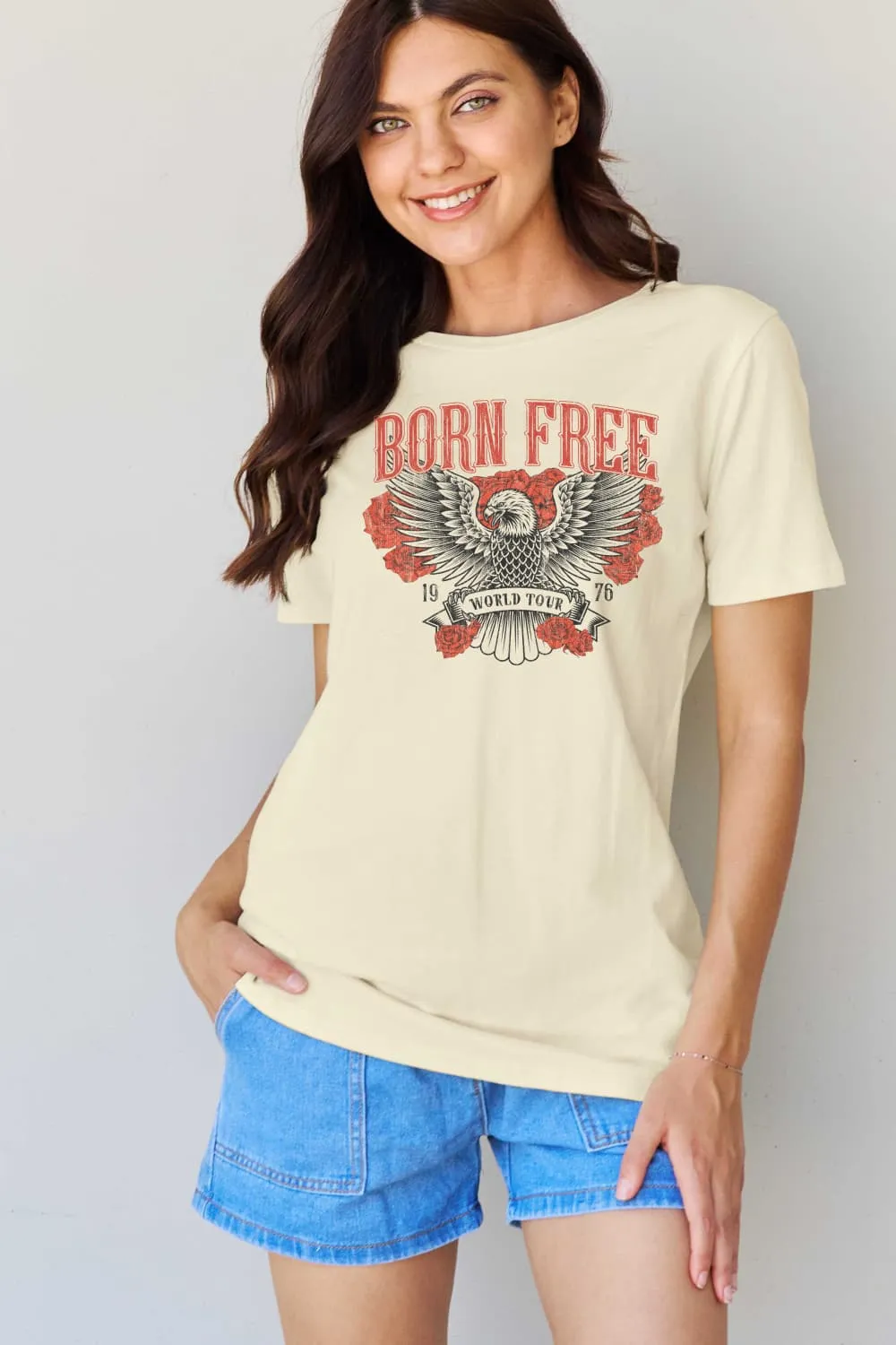 Simply Love Full Size BORN FREE 1976 WORLD TOUR Graphic Cotton T-Shirt