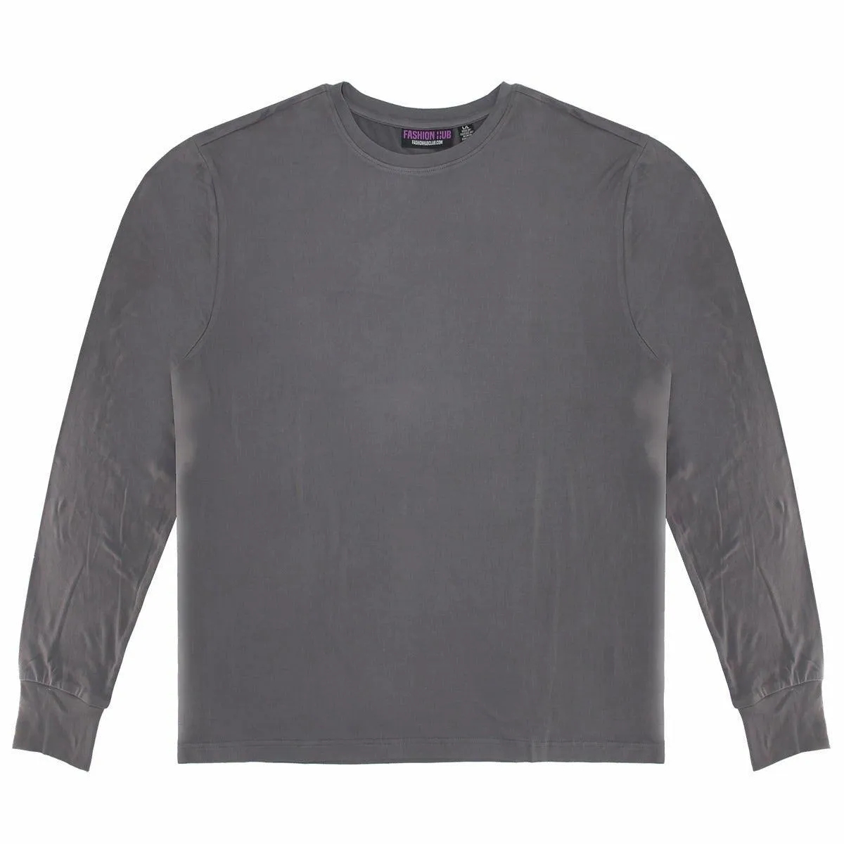 Slate Grey Better Basics Ultra-Soft Crewneck Long Sleeve T-Shirt by Fashion Hub