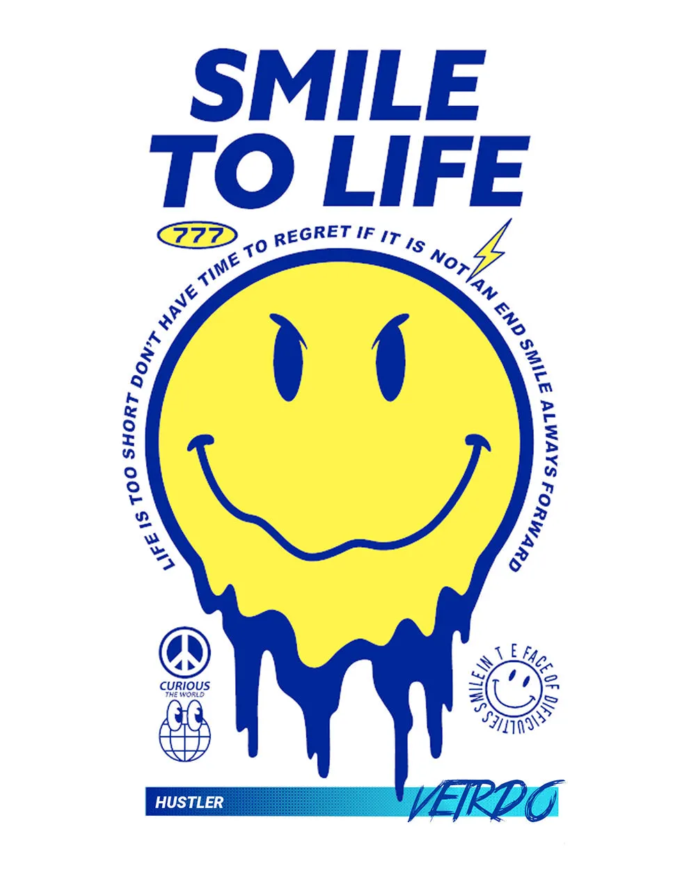 Smile to Life Oversized Royal Blue Printed T-Shirt