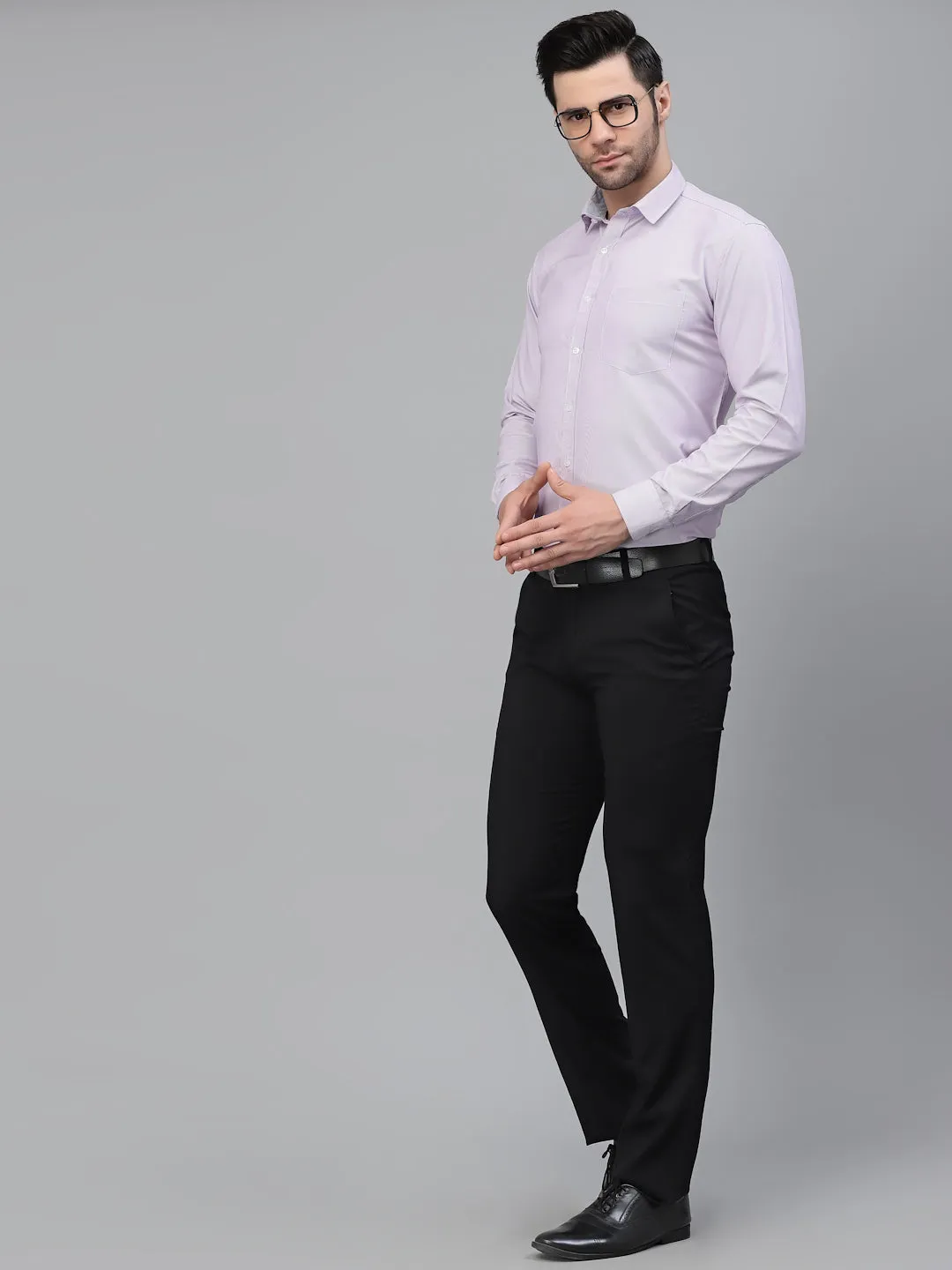 Style Quotient Men Lilac Pencil Striped Polycotton Regular Fit Formal  Shirt