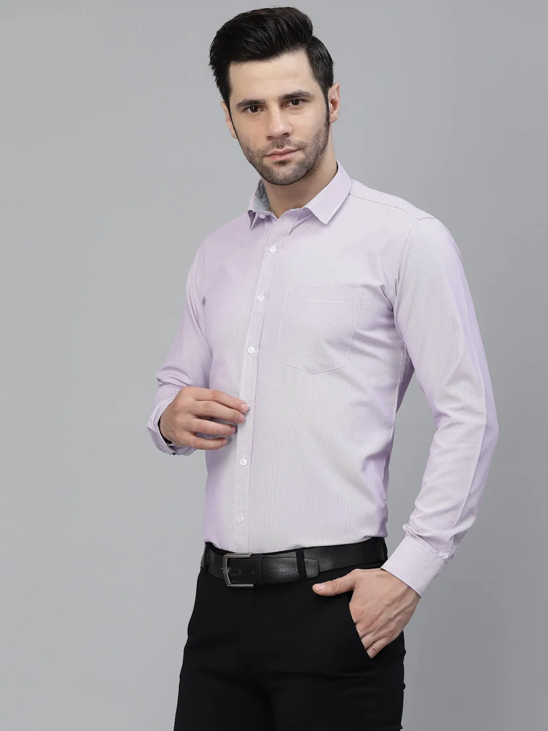 Style Quotient Men Lilac Pencil Striped Polycotton Regular Fit Formal  Shirt