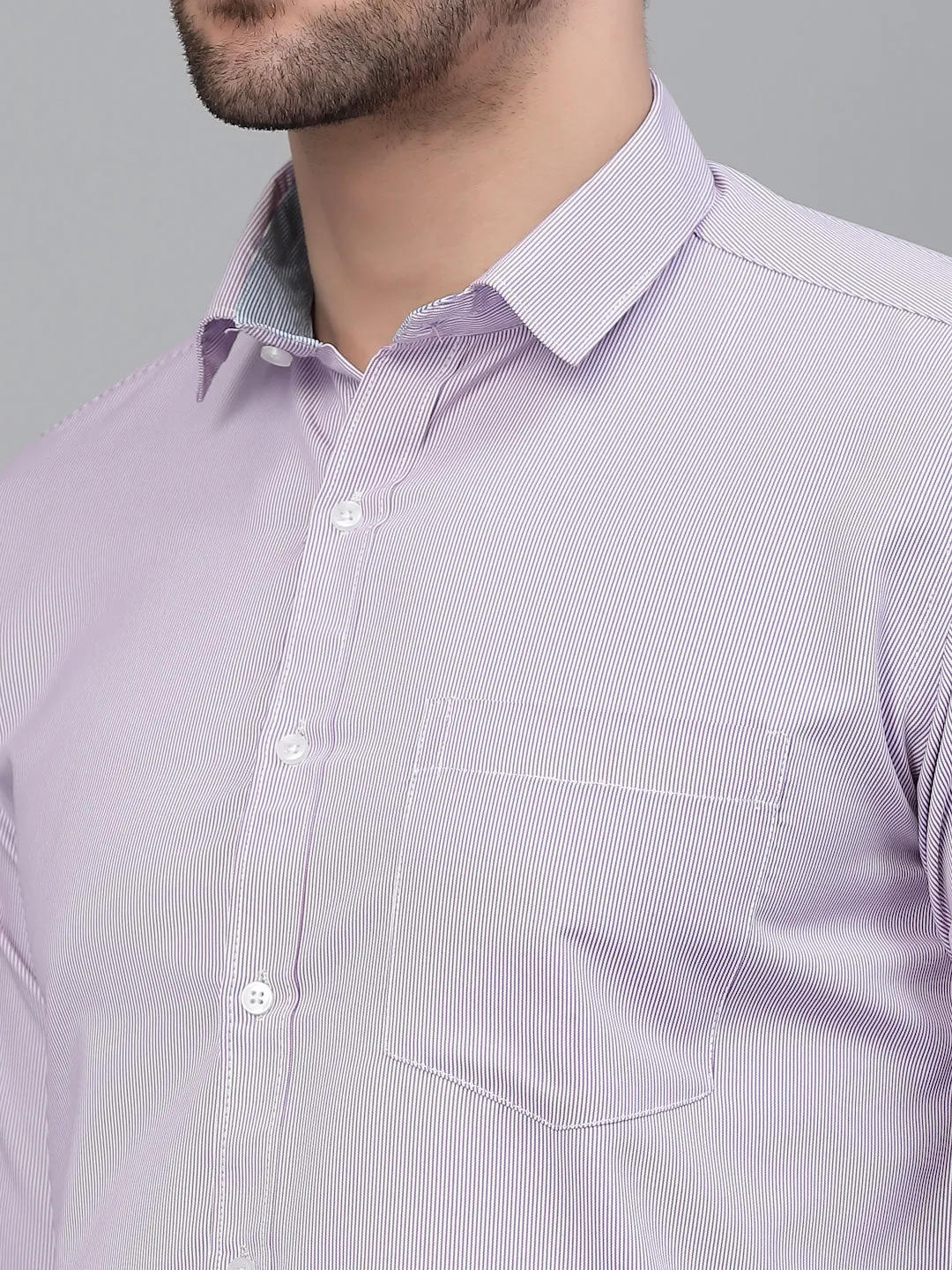 Style Quotient Men Lilac Pencil Striped Polycotton Regular Fit Formal  Shirt