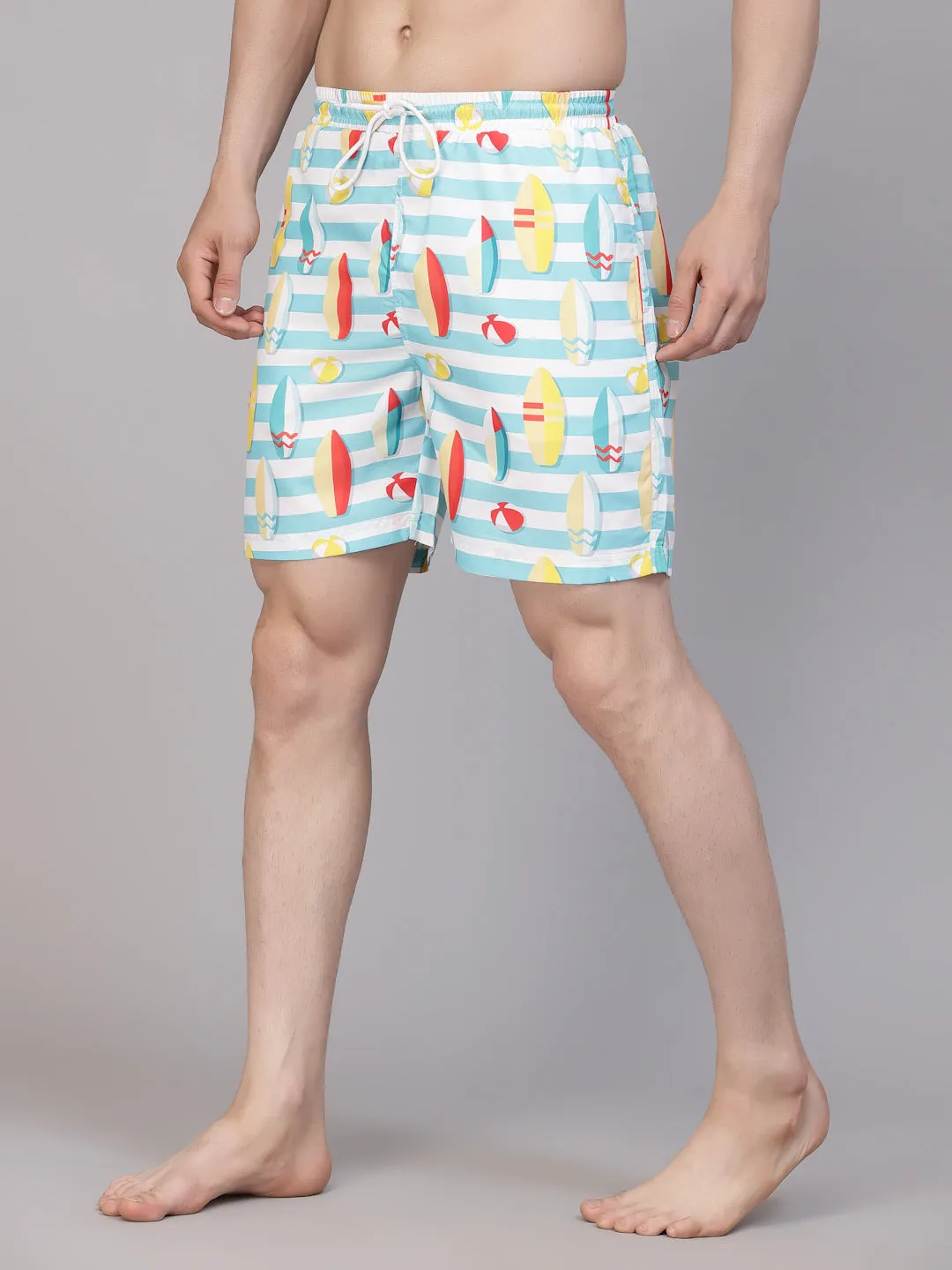 Style Quotient Men Multi Color Surf Boat Printed Polyester Swim Short