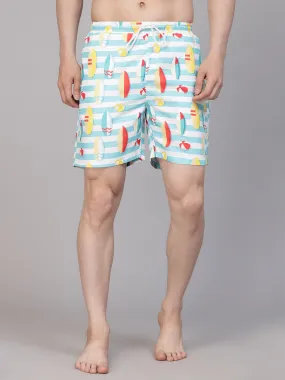 Style Quotient Men Multi Color Surf Boat Printed Polyester Swim Short