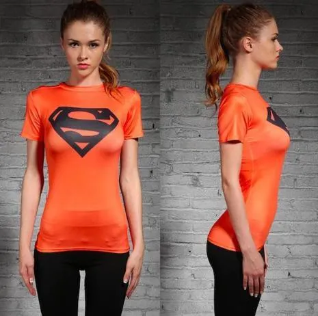 Supergirl 'Orange/Black' Compression Short Sleeve Rash Guard