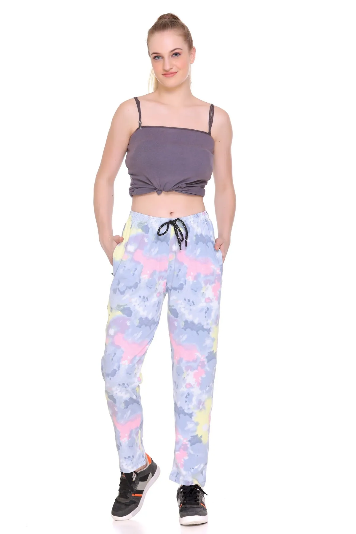 Tie-Dye Night Pajamas For Women - Grey & Pink