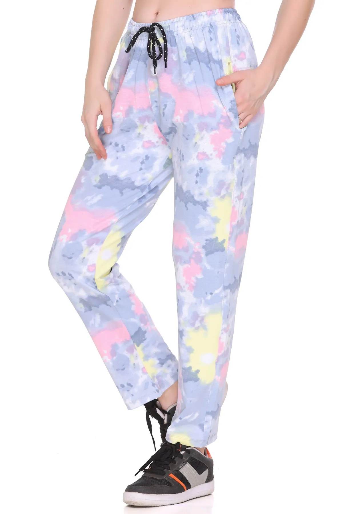 Tie-Dye Night Pajamas For Women - Grey & Pink