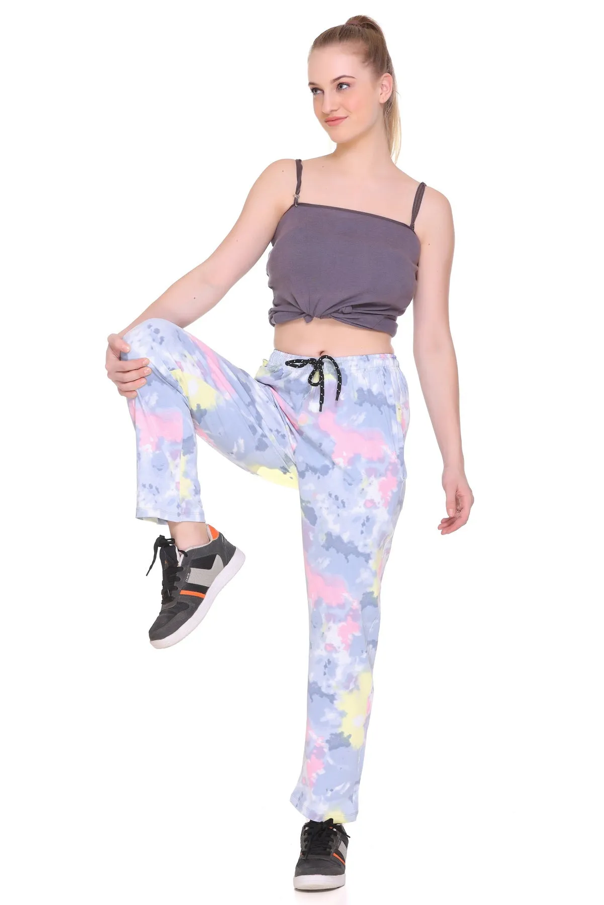 Tie-Dye Night Pajamas For Women - Grey & Pink