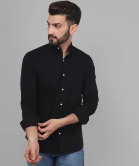 TryBuy Exclusive Men's Black Solid Band Button-Up Shirt For Men