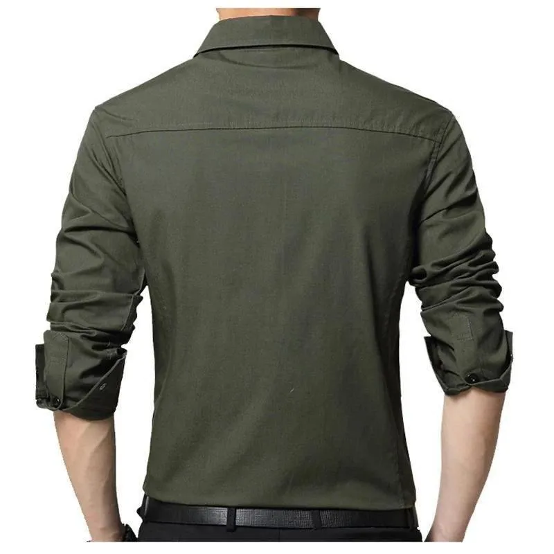 Trybuy Fashionable Army Green Cotton Button-Up Shirt For Men