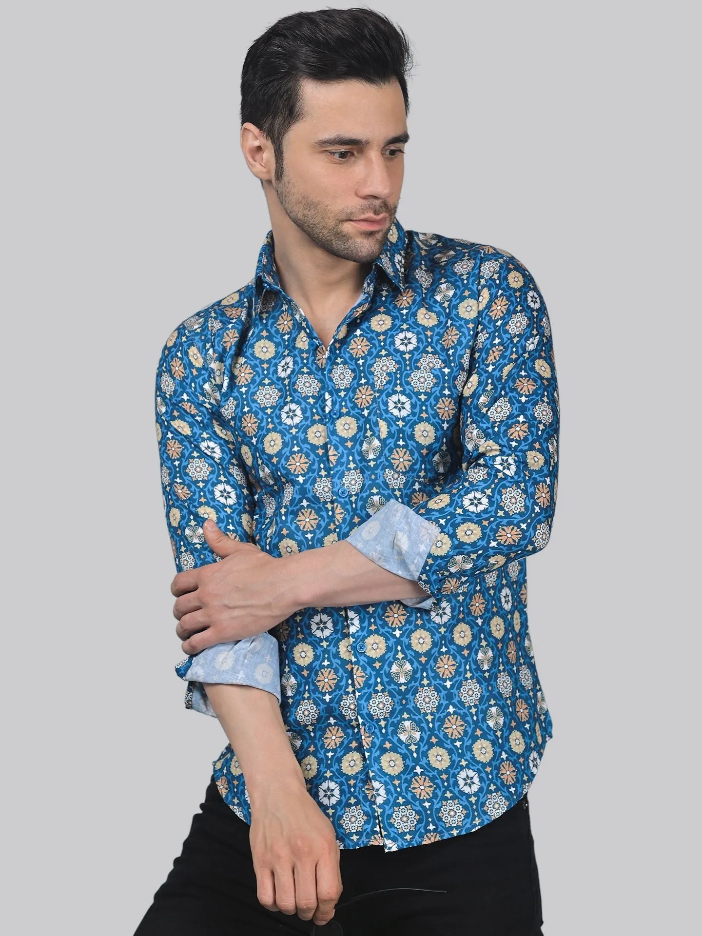 TryBuy Men's Comfy Designer Cotton  Printed Full Sleeves Button-Up Shirt For Men