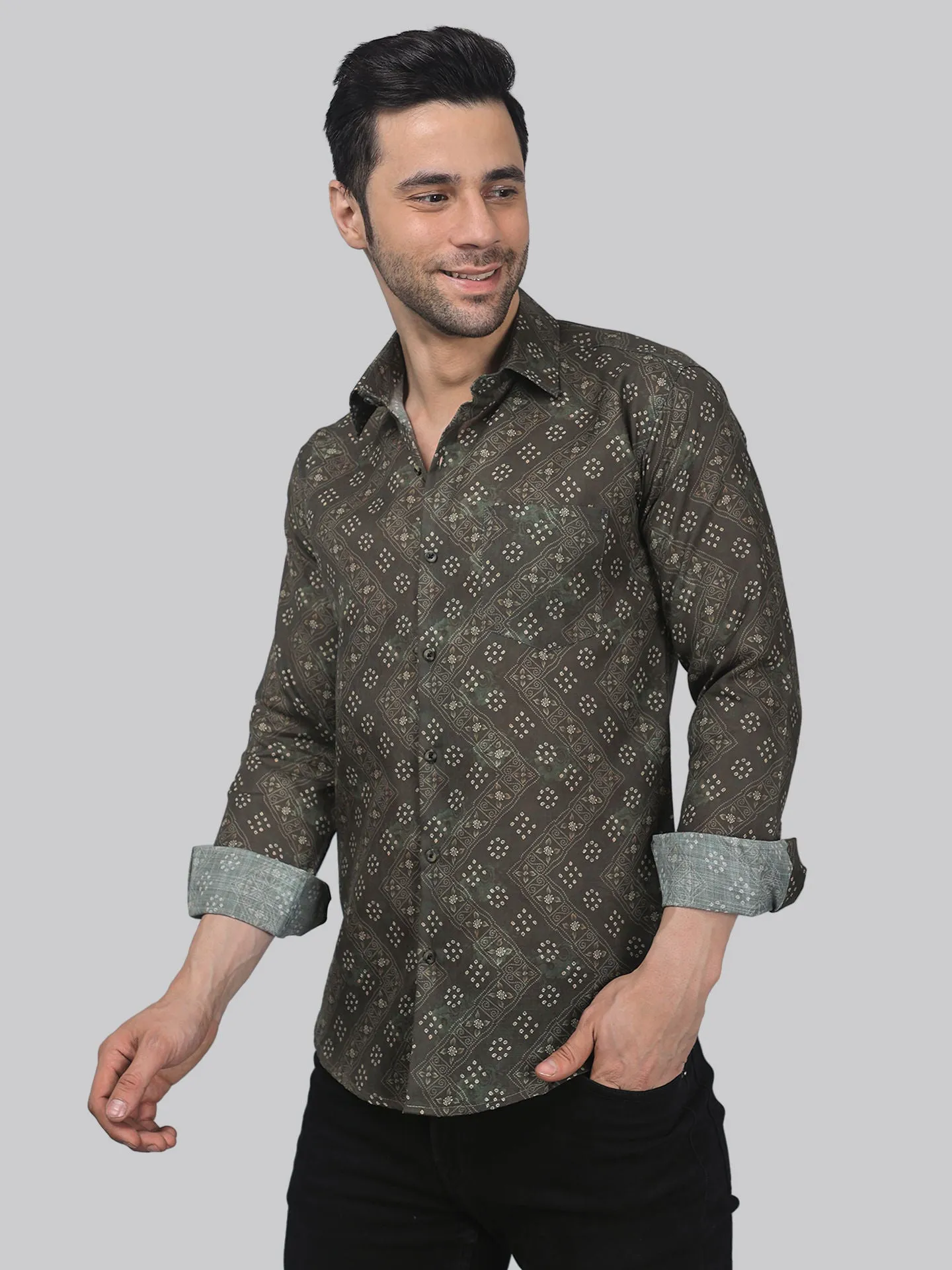 TryBuy Men's High Grade Cotton Printed Full Sleeves Button-Up Shirt For Men