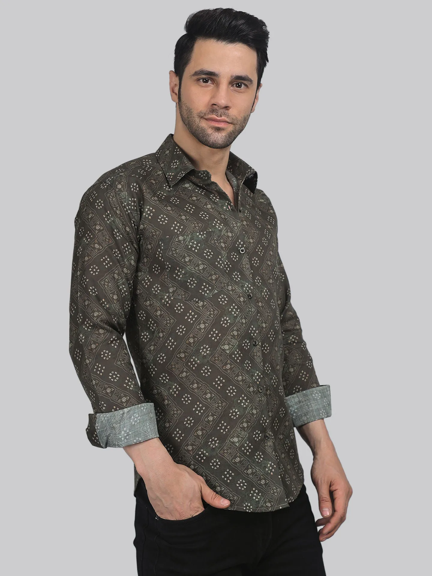 TryBuy Men's High Grade Cotton Printed Full Sleeves Button-Up Shirt For Men