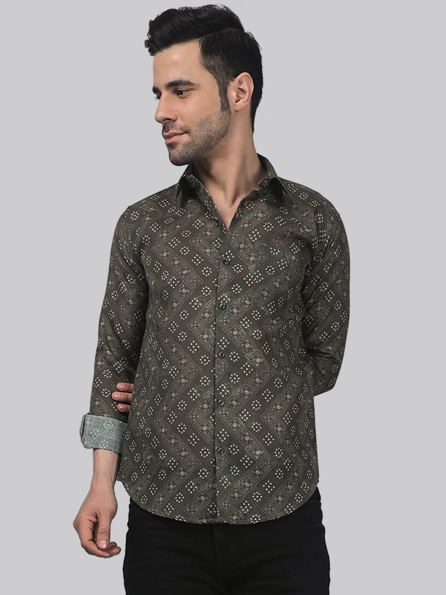 TryBuy Men's High Grade Cotton Printed Full Sleeves Button-Up Shirt For Men