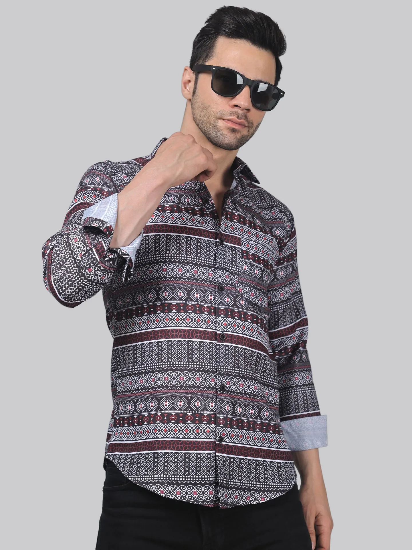 TryBuy Men's Stylish Sensational Cotton Printed Full Sleeves Button-Up Shirt For Men