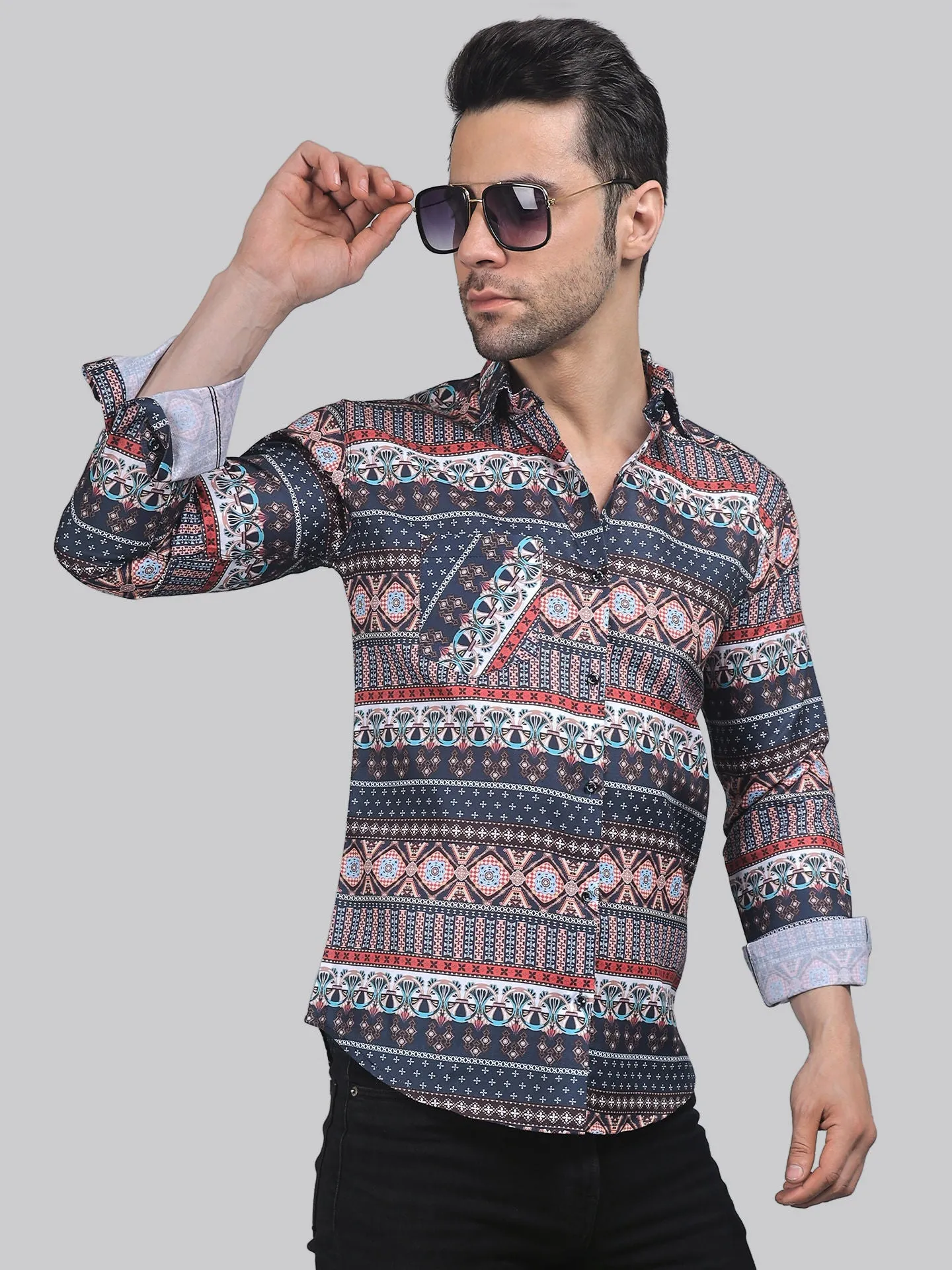 TryBuy Men's  Trendy Party-wear Cotton Printed Full Sleeves Button-Up Shirt For Men