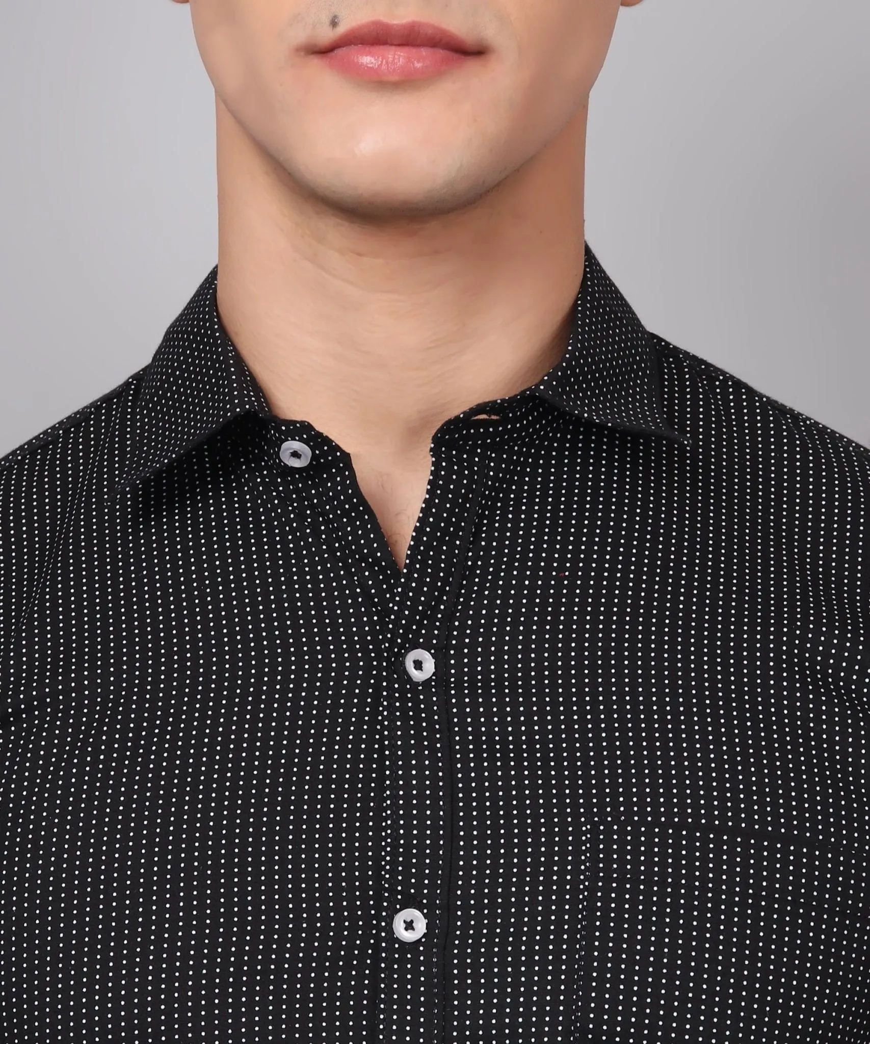 TryBuy Premium Pure Cotton Dot Printed Black Button-Up Shirt For Men