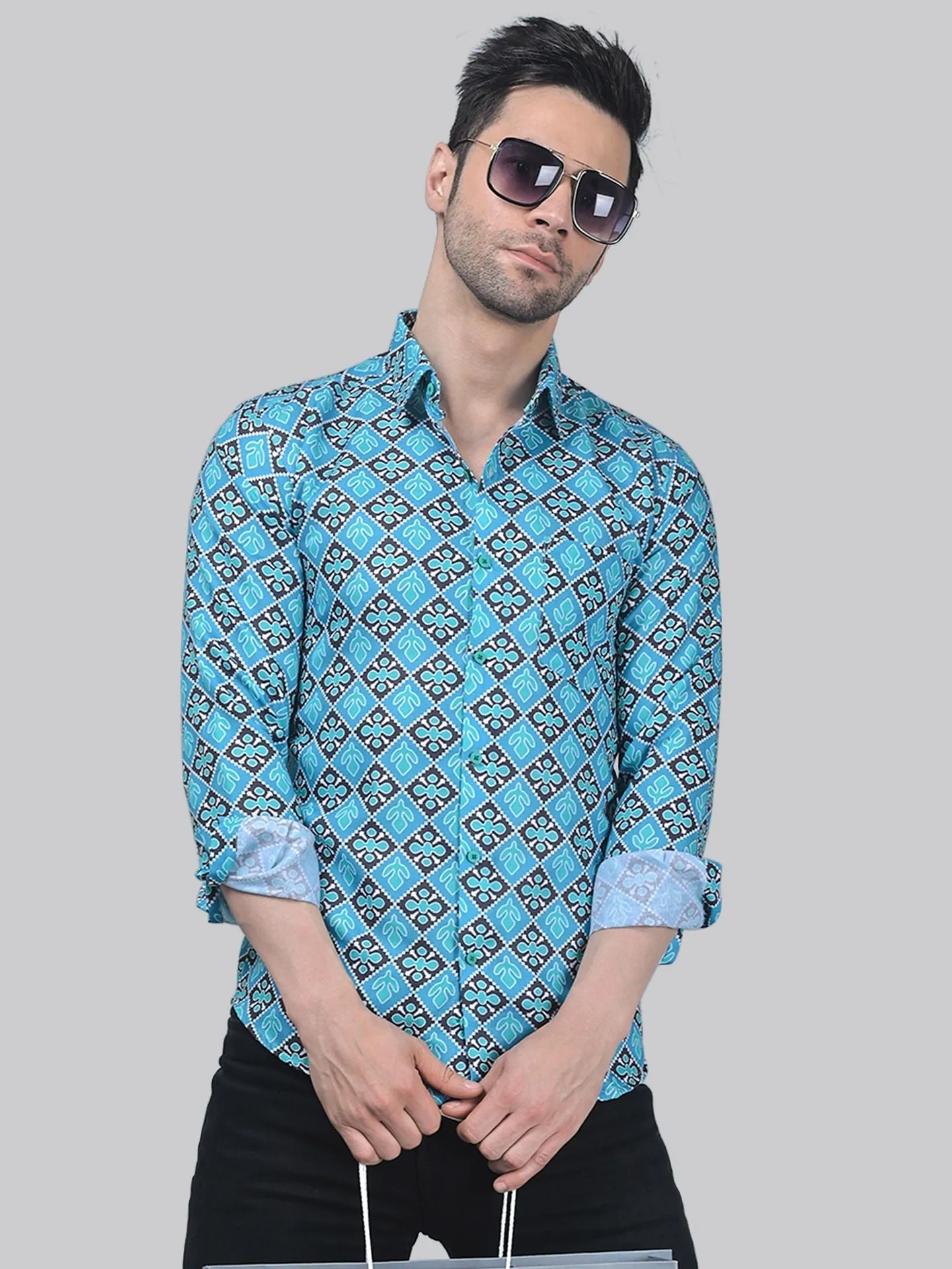 TryBuy Printed Full Sleeve Cotton Button-Up Shirt For Men