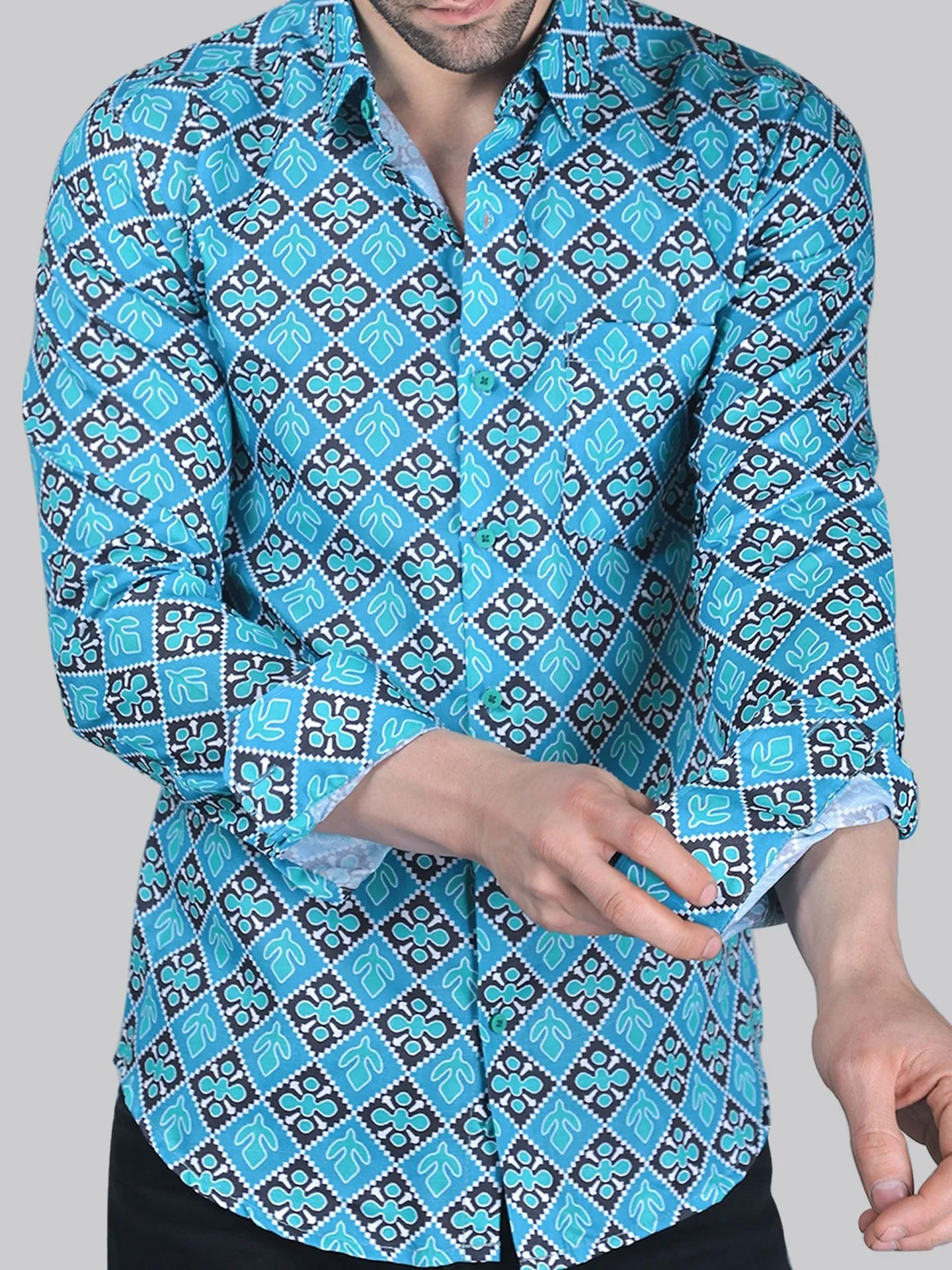 TryBuy Printed Full Sleeve Cotton Button-Up Shirt For Men