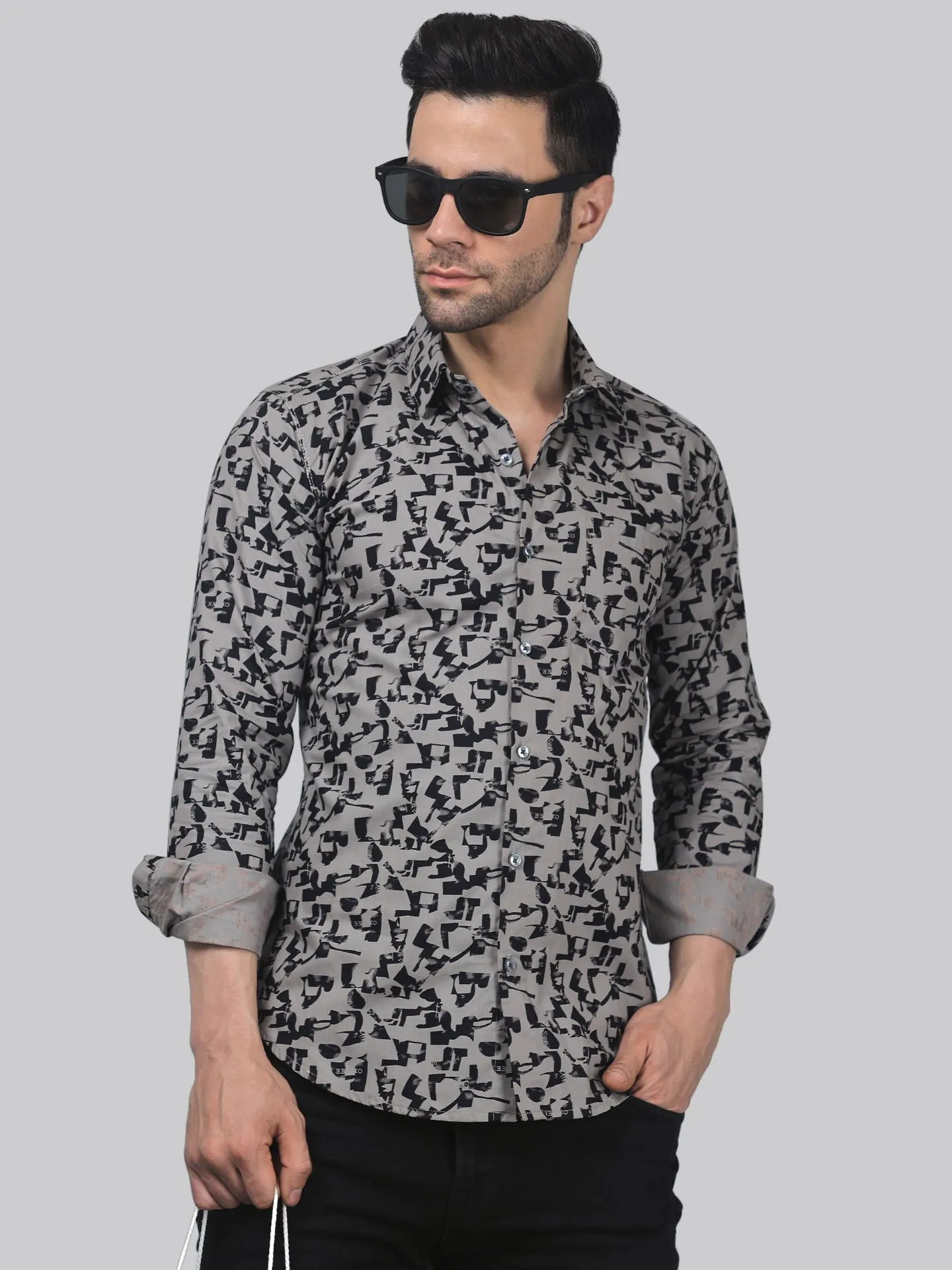 TryBuy Unique Elegant Men's Cotton Printed Full Sleeves Button-Up Shirt For Men