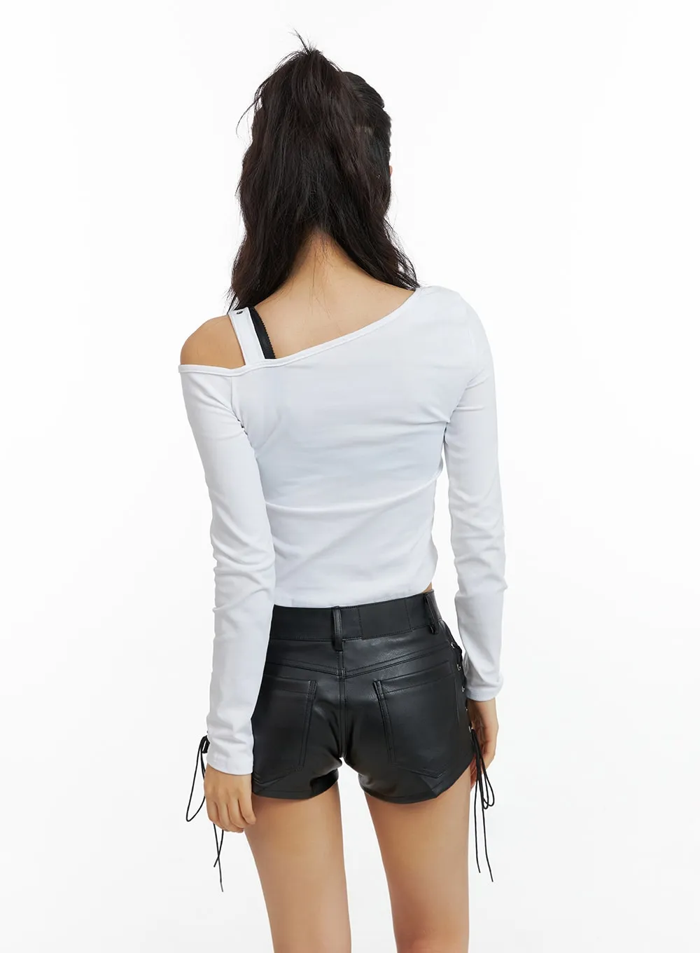 Unbalanced Buckle Graphic Crop Top CF427