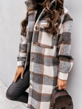 Winter Plaid Wool Blend Shacket Jacket for Women